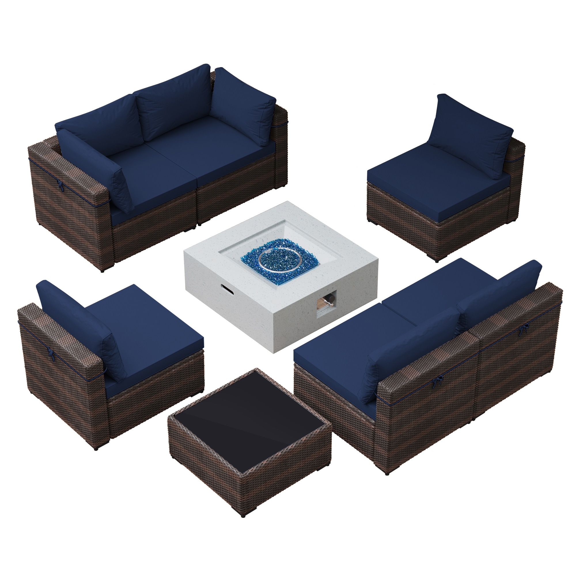 Patio Watcher SF123-N35SMS 8 -Piece Rattan Patio Sofa Conversation Set with Blue Cushions