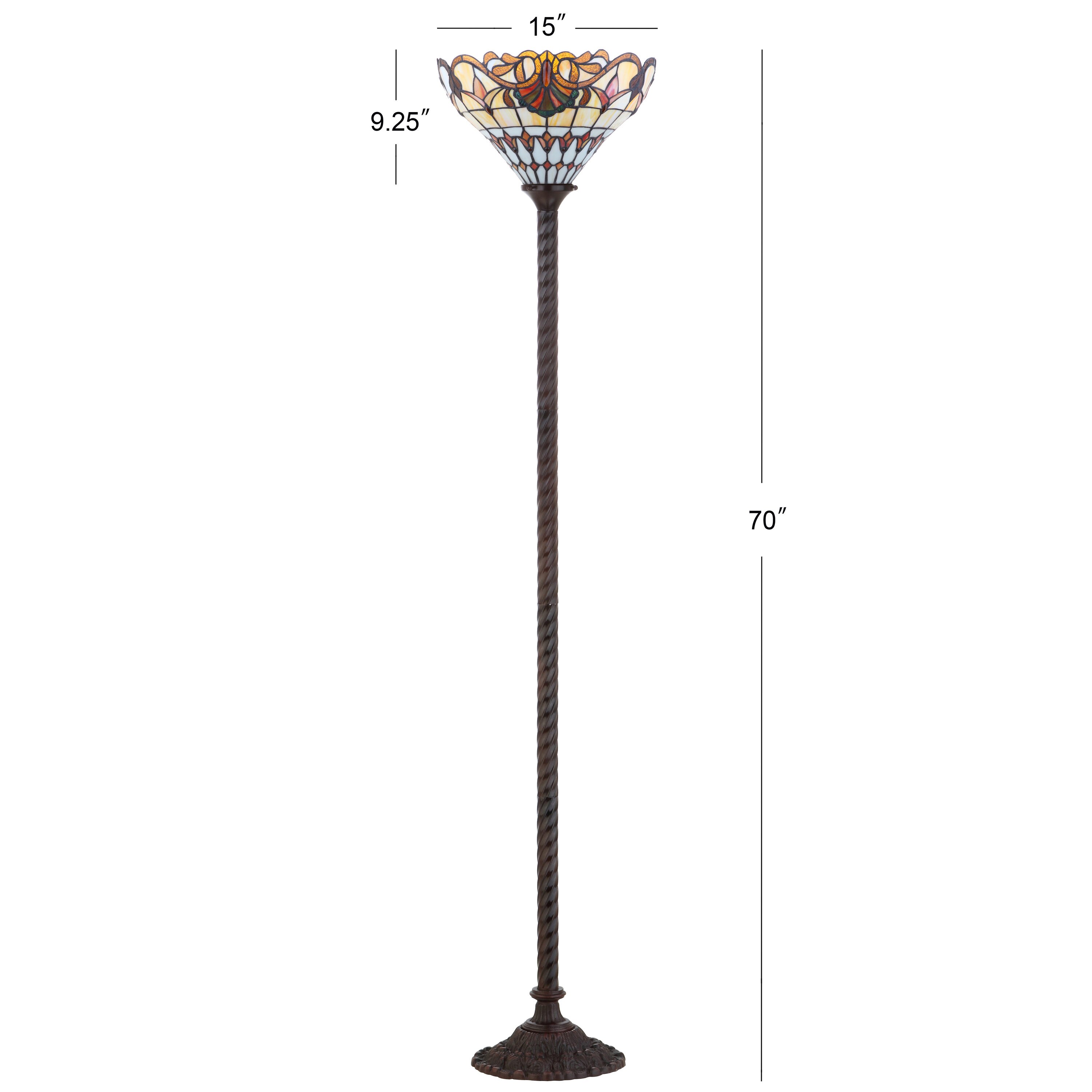 Davis Tiffany-Style 70" Bronze Torchiere with Multicolor Stained Glass