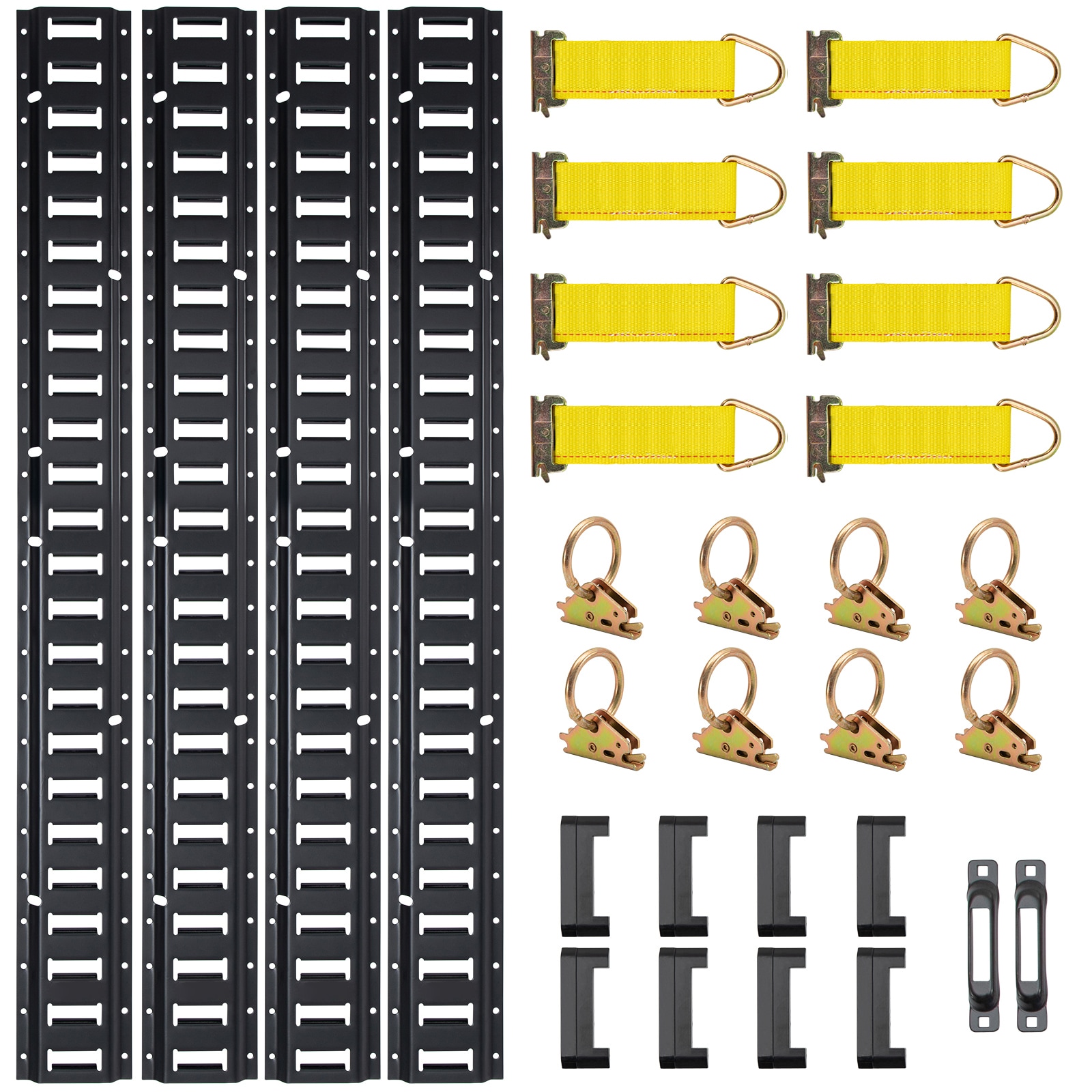 VEVOR E Track Tie-Down Rail Kit  30PCS 5FT E-Tracks Set Includes 4 Steel Rails and 2 Single Slot and 8 O Rings and 8 Tie-Offs with D-Ring and 8 End Caps  Securing Accessories for Cargo  Motorcycles  and Bikes
