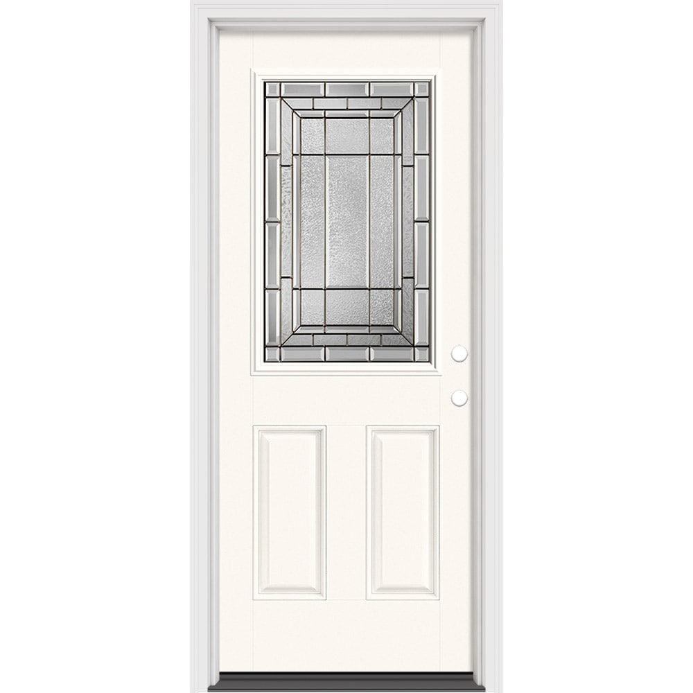 Masonite 631534 Sequence 32-in x 80-in x 4-9/16-in Fiberglass Half lite Left-hand inswing Modern White Painted Prehung Front Door with Brickmould Insulating core