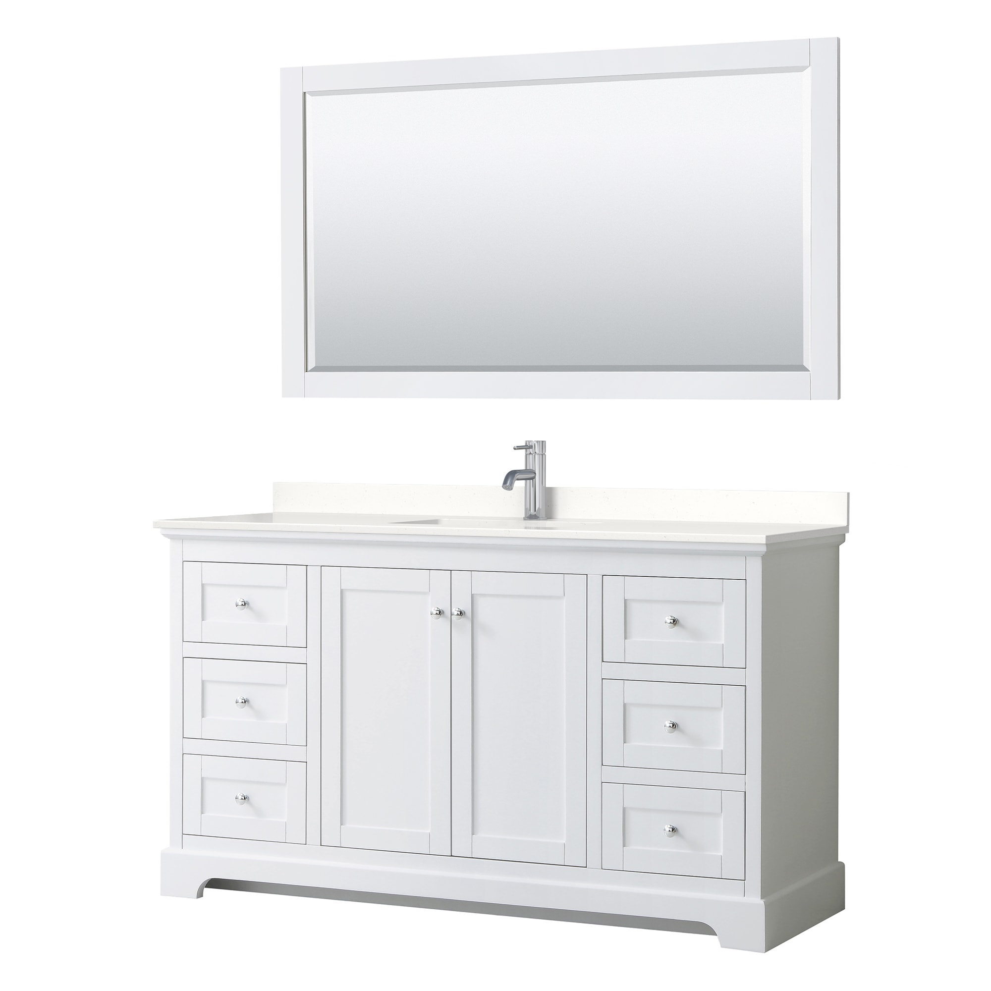 Wyndham Collection WCV232360SWHWQUNSM58 Avery 60-in White Undermount Single Sink Bathroom Vanity with White Quartz Top (Mirror Included)