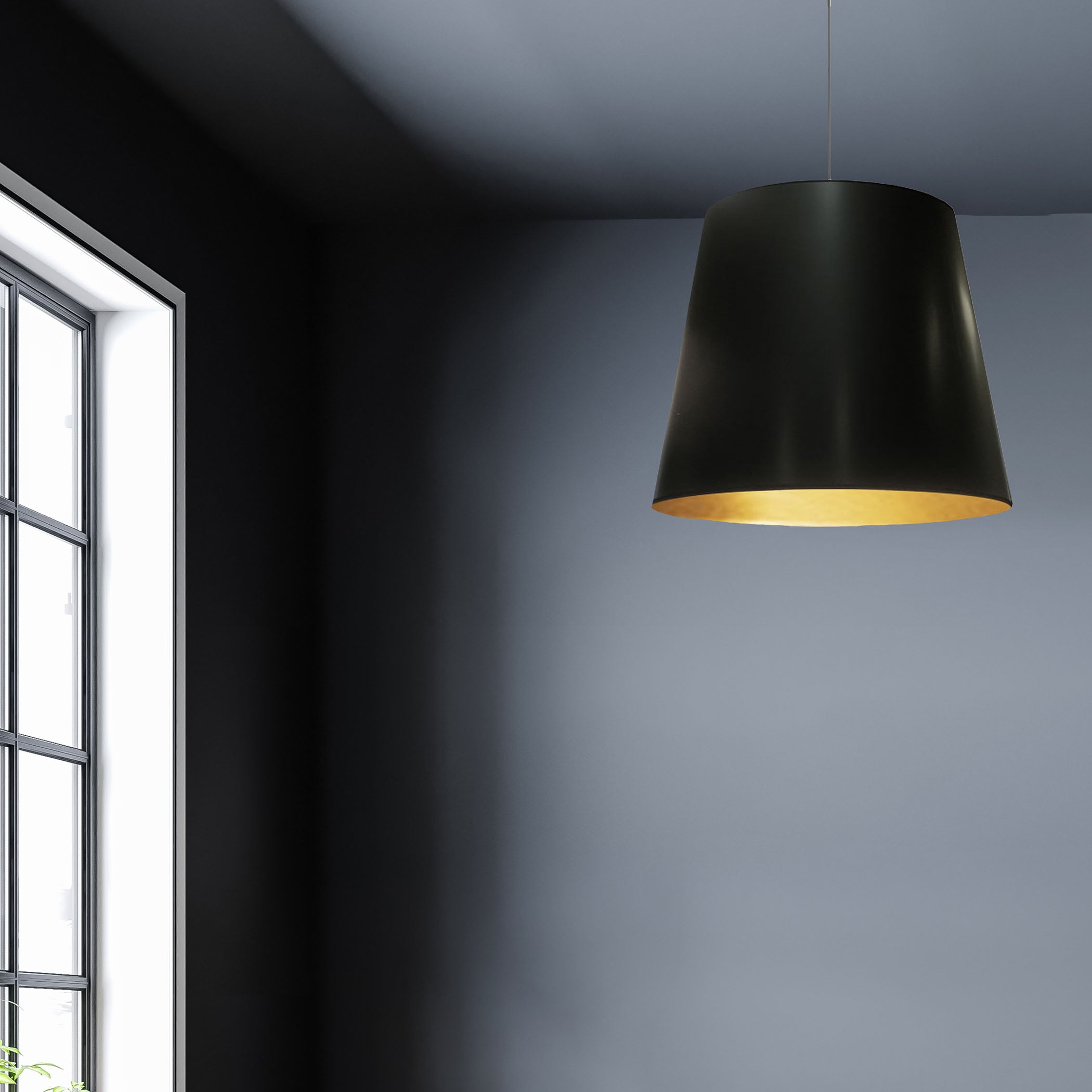 Elegant Black and Gold Drum Pendant Light with Adjustable Drop