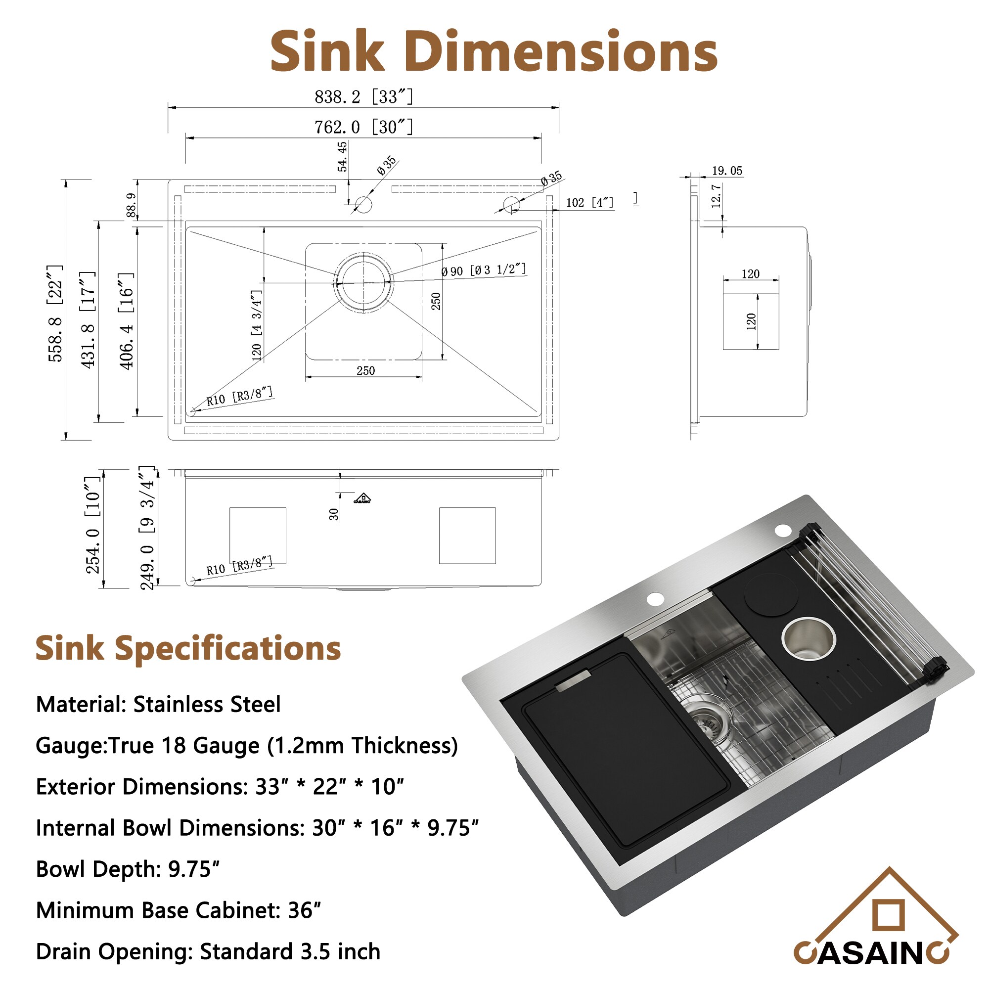 CASAINC KCSL0047-D0462N Kitchen-Sinks - View #7
