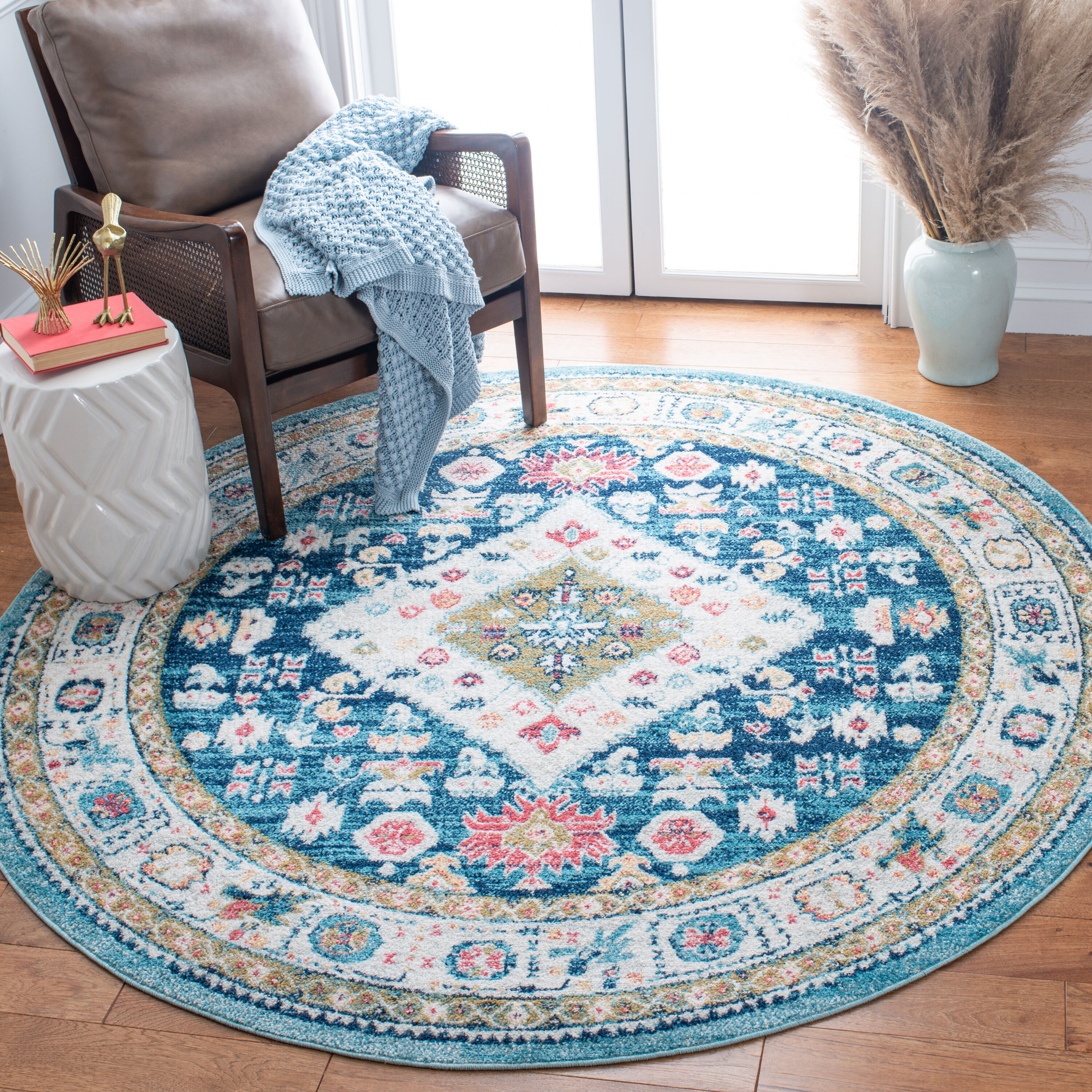 Madison 670M Light Blue Ivory 7 X 7 Round Area Rug