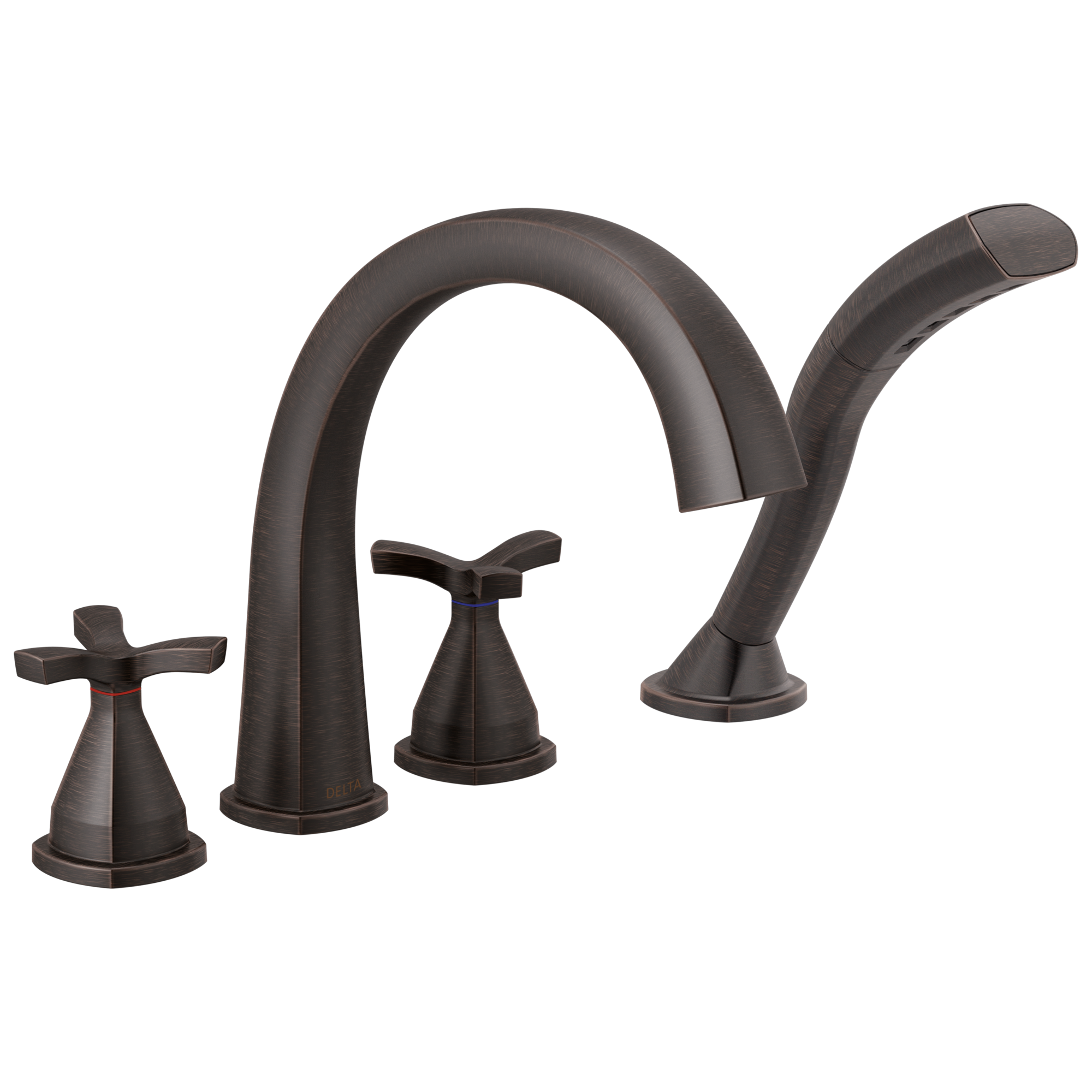 Delta T47776-RB Stryke Venetian Bronze 2-handle Deck-mount Roman Low-arc Bathtub Faucet with Hand Shower
