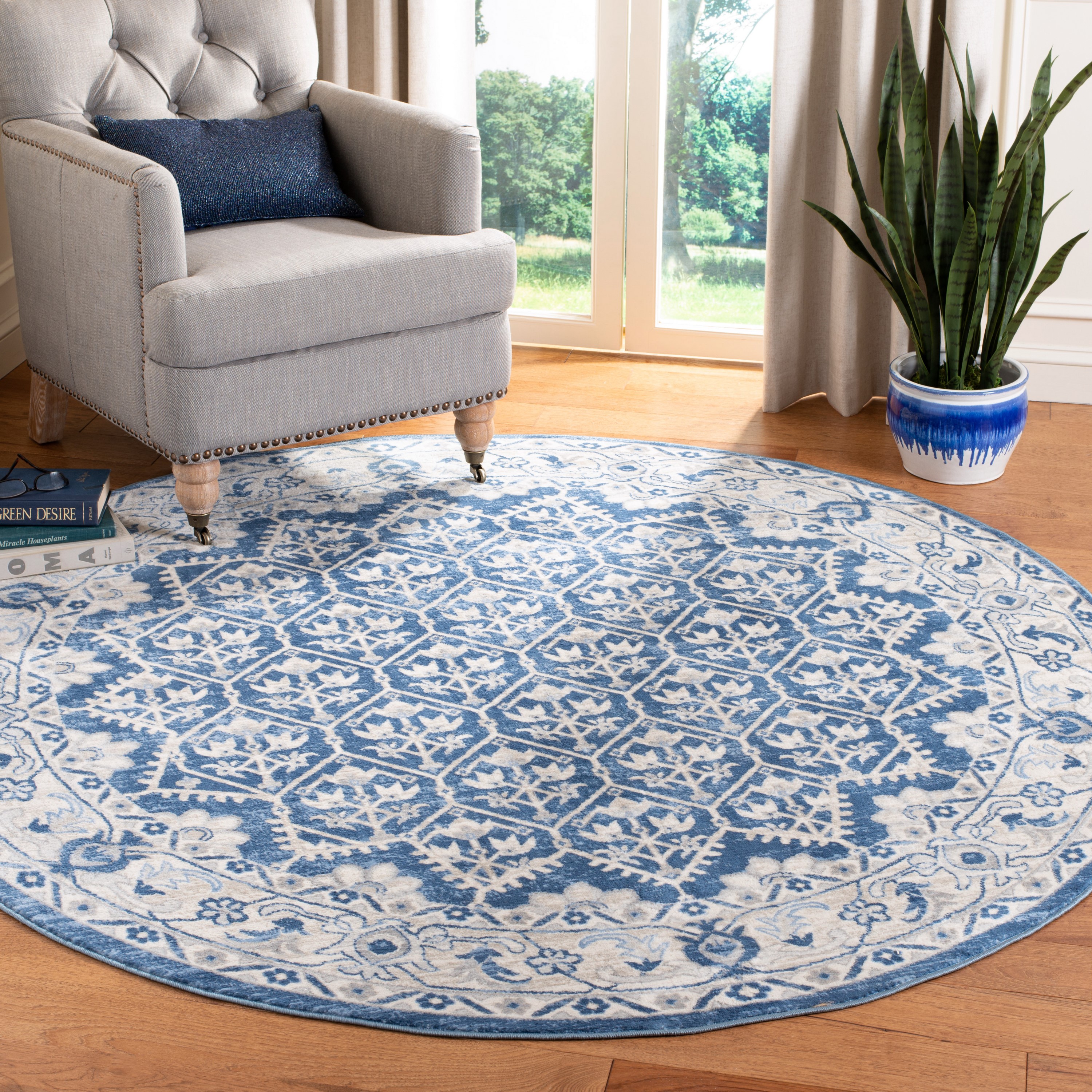 Safavieh BNT869M-3R Brentwood Pilaf 3 x 3 (ft) Loomed Polypropylene Navy/Light Gray Round Indoor Distressed/Overdyed Vintage Throw rug