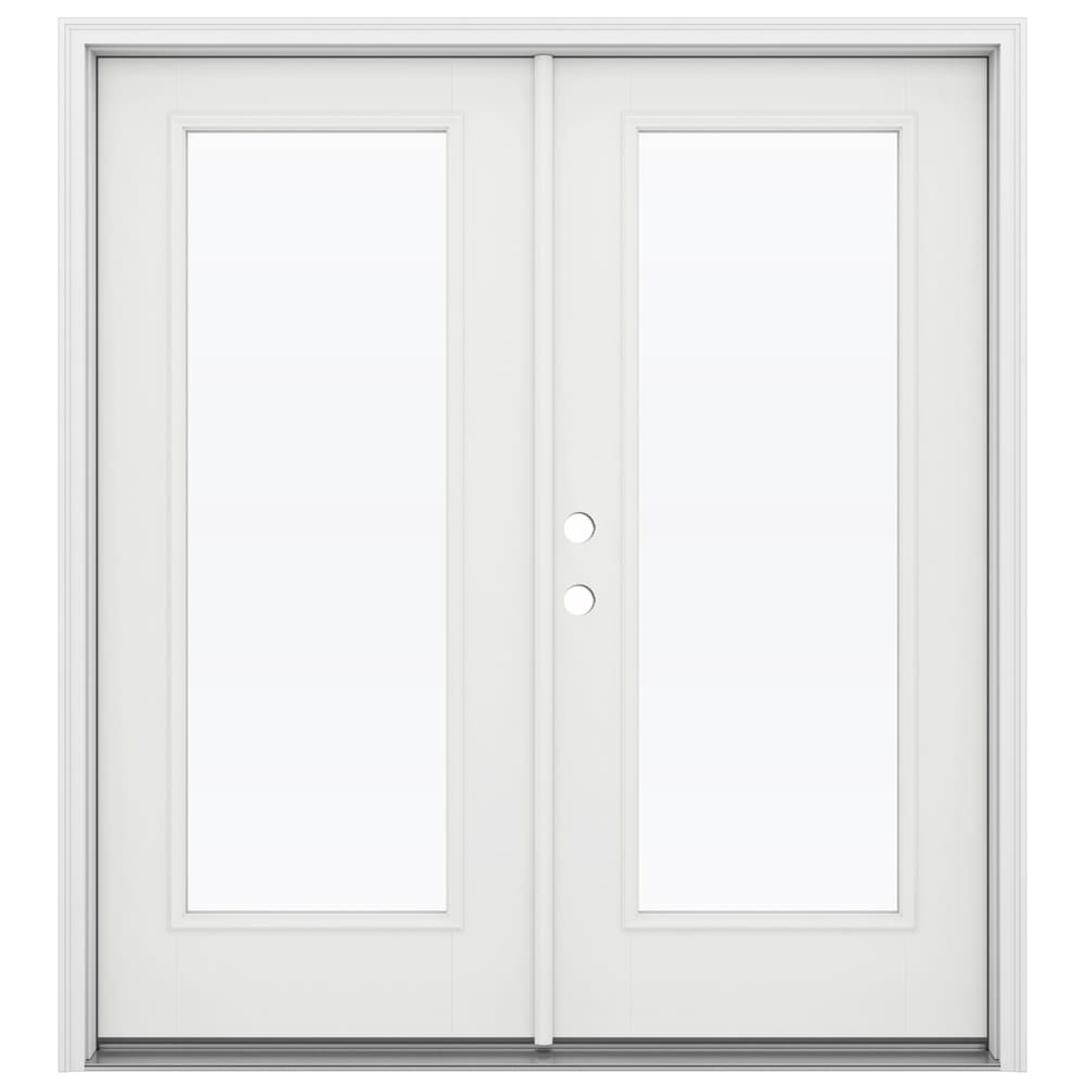 JELD-WEN LOWOLJW182200057 F-3500 72-in x 80-in x 4-9/16-in Jamb Low-E Clear glass , White Fiberglass Right-hand inswing French Double Patio Door Brickmould Included