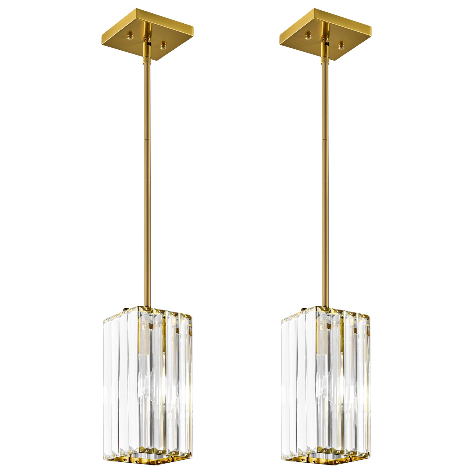 ZHLLMQ Modern 5 in 1-Light 2 Pack Gold Vertical Rectangle Crystal Hardwired Adjustable Pendant Light Fixture for Kitchen Island Bedroom Decor
