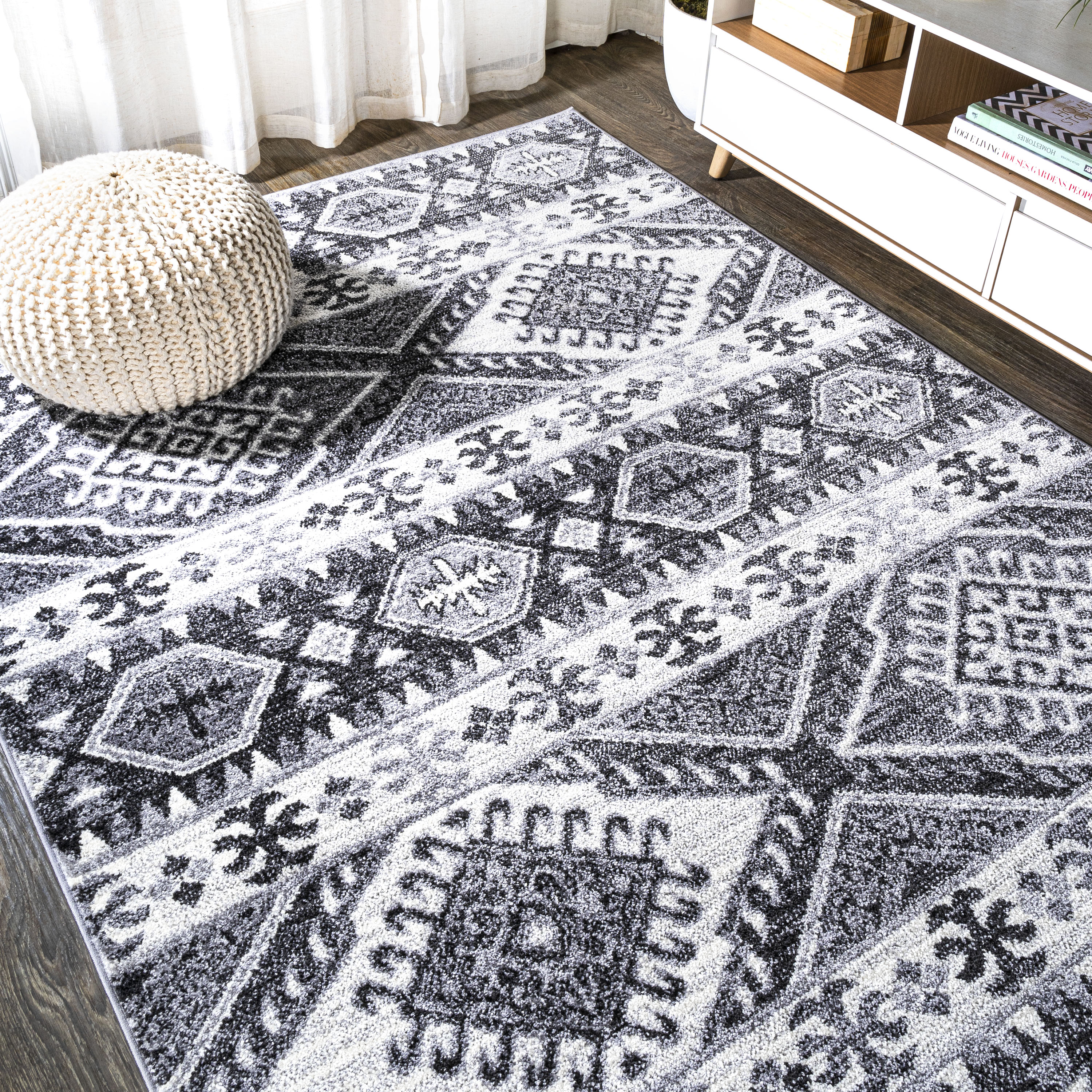 Moroccan Hype Geometric Gray 5x8 Synthetic Area Rug