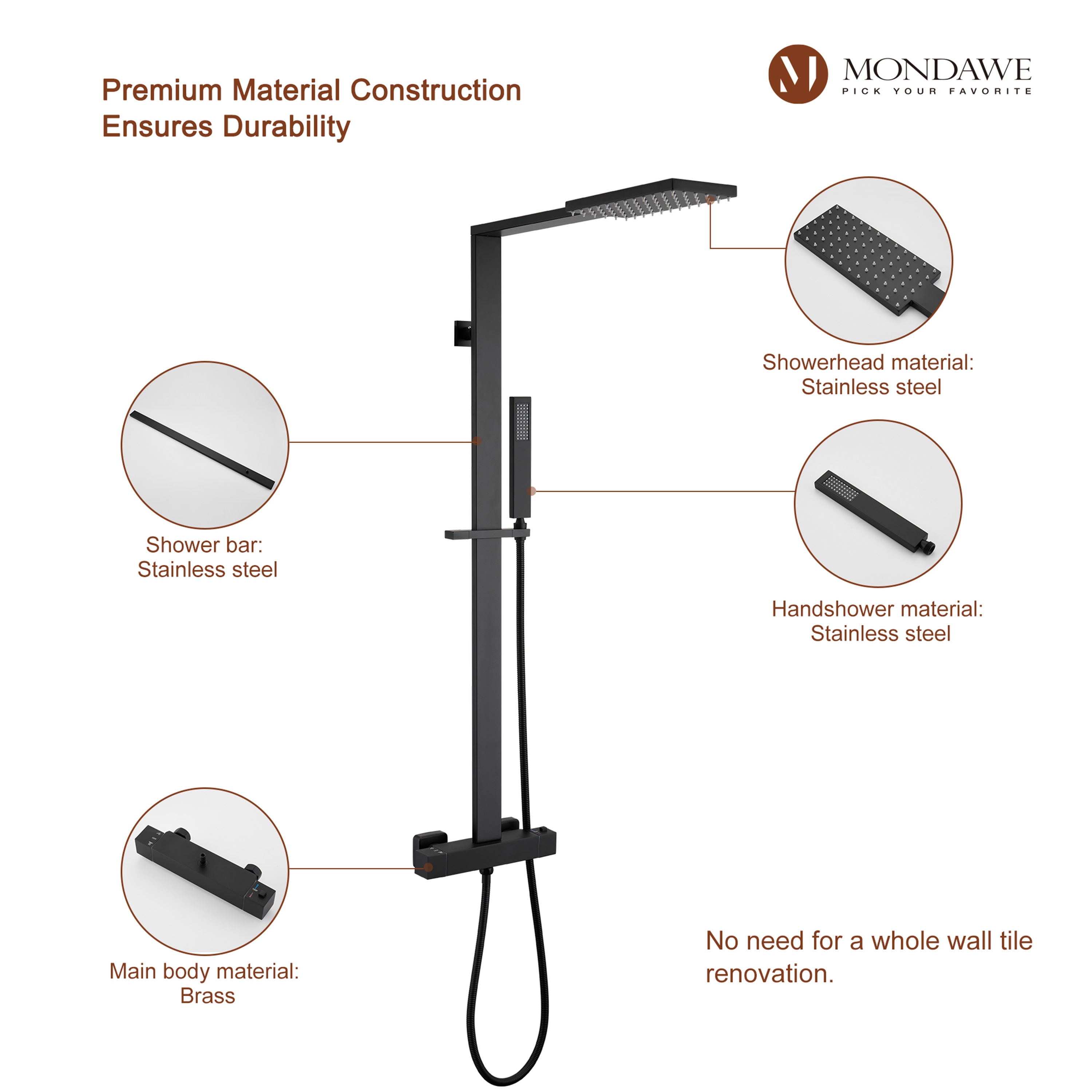 Mondawe MDRB-008MB Showerhead-Bar-Panels - View #6