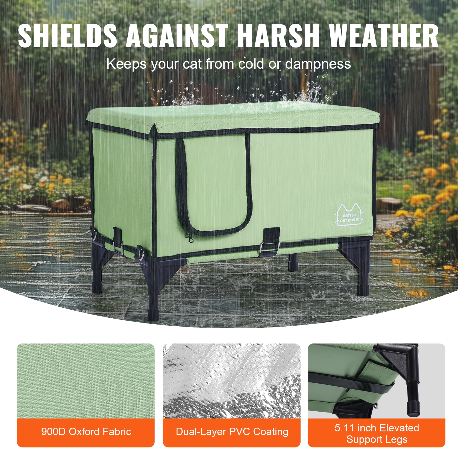GIVIMO - Elevated Heated Cat House - Outdoor Cuboid Kitty Shelter with Adjustable Thermostat and ...