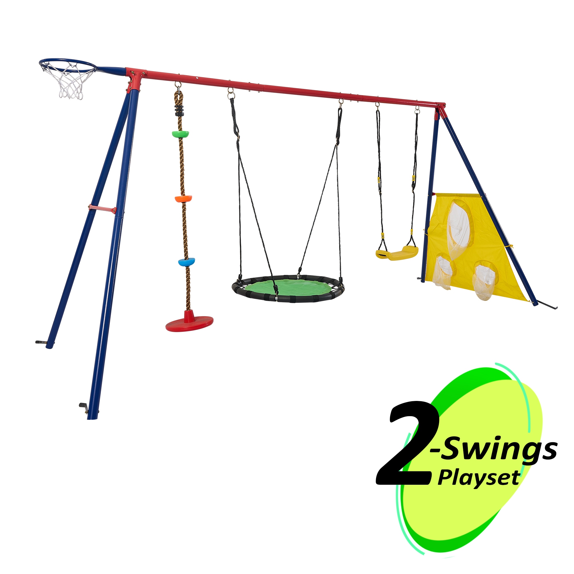 Fun Orange FUNPSQ409 Metal Swing Set Residential Steel Playset with 2 Swings
