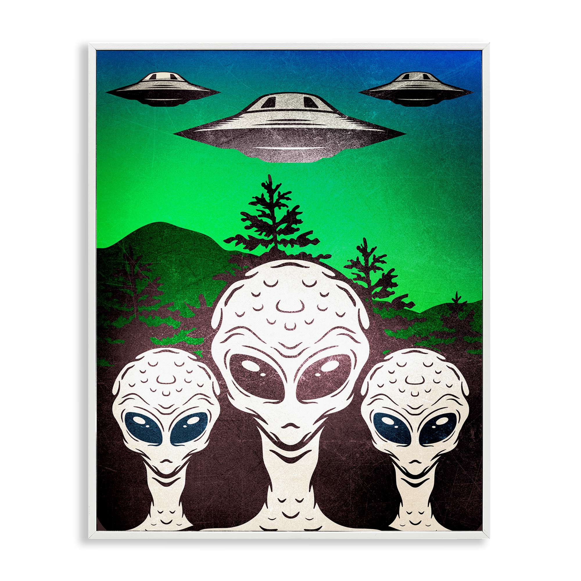 Stupell Industries BS-068-WFR-16X20 Vintage Aliens and UFO White Framed Giclee Art By Kim Allen 16 x 20
