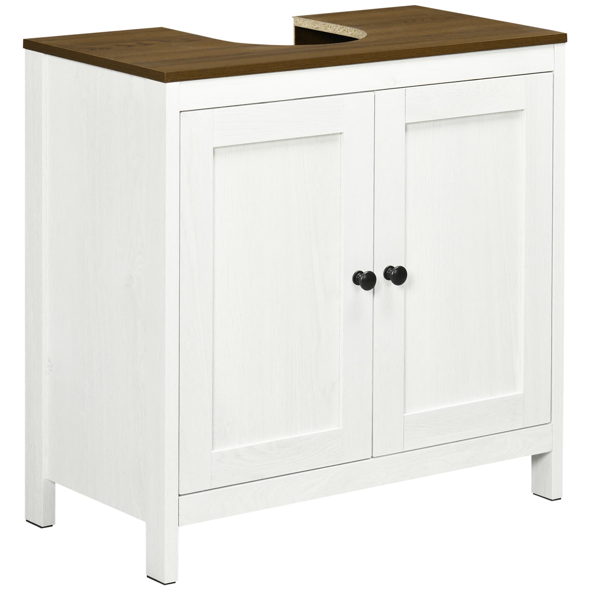 kleankin  Modern Bathroom Sink Cabinet Floor Standing Under Sink Cabinet Freestanding Storage Cupboard with Adjustable Shelf Double Doors Antique White