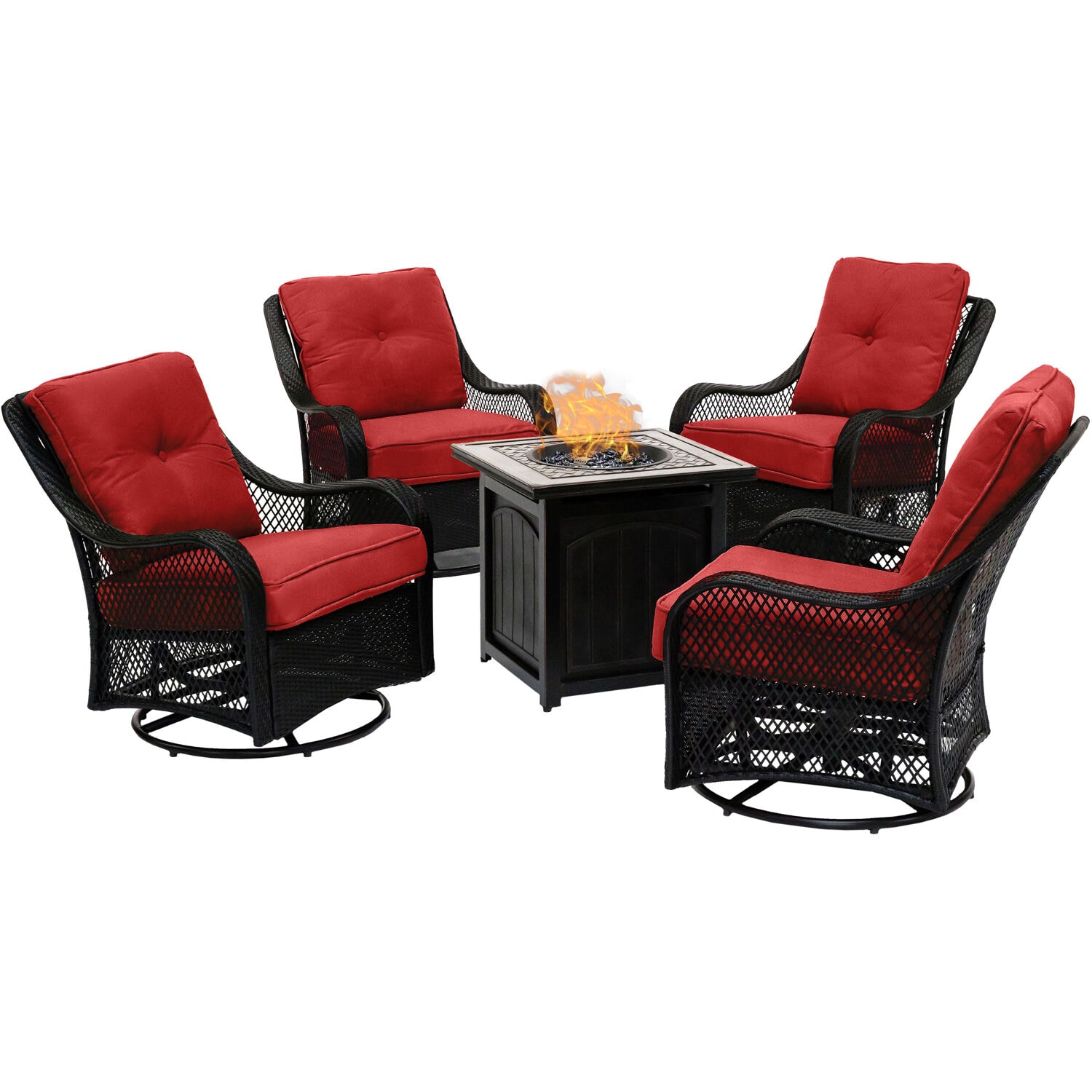 Hanover ORL5PCFPSQ-BRY Orleans 5 -Piece Patio Conversation Set with Red Cushions