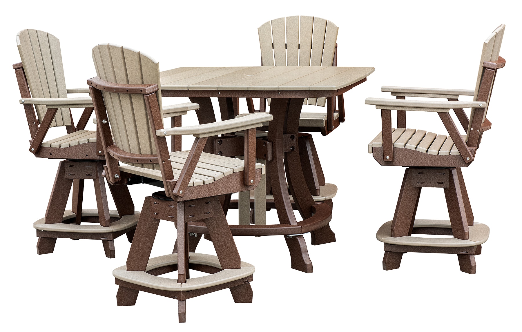 American Furniture Classics CS130WWTB-K Amish HDPE 5 -Piece Brown Counter height Resin Square Table with 4 Swivel Chairs