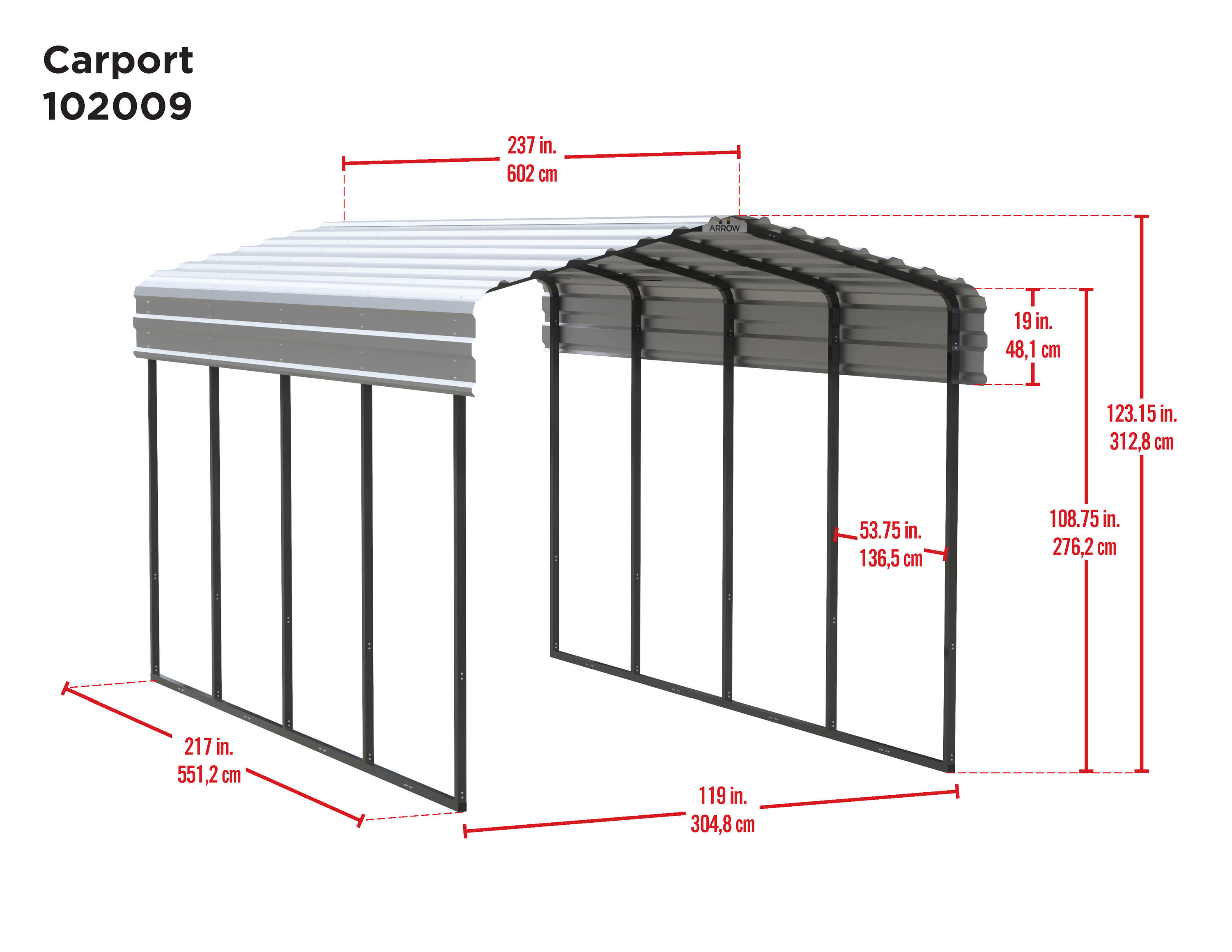 Eggshell 10' x 20' Steel Frame Carport Kit