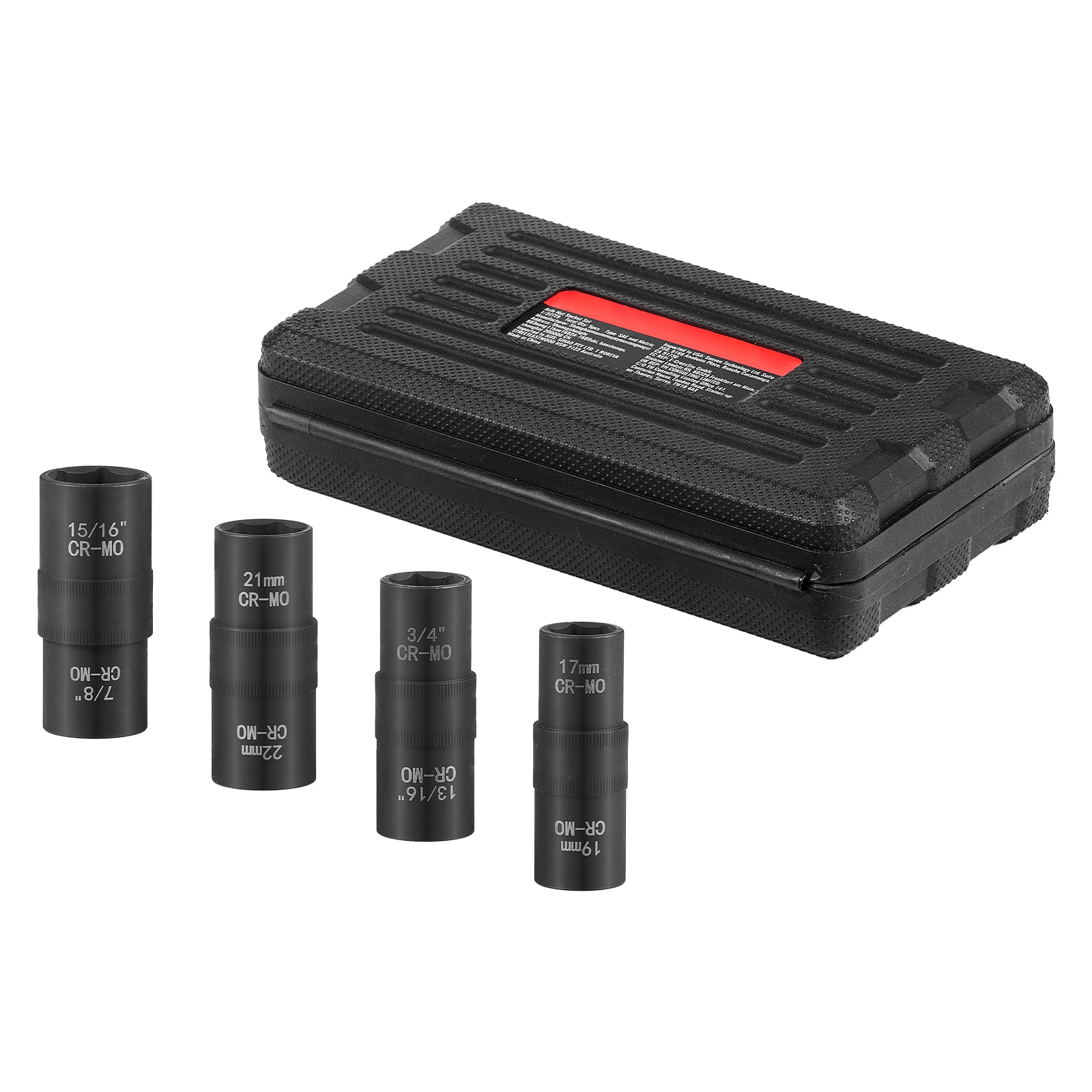 VEVOR SCZLMTTTELM106223V0 Lug Nut Impact Socket Set 1/2 inch Drive Metric and SAE 6-Point Flip Socket Set 4 Total Lug Nut Sizes CR-MO Steel Wheel Socket Set with Storage Case and Extension Bar for Auto Repair