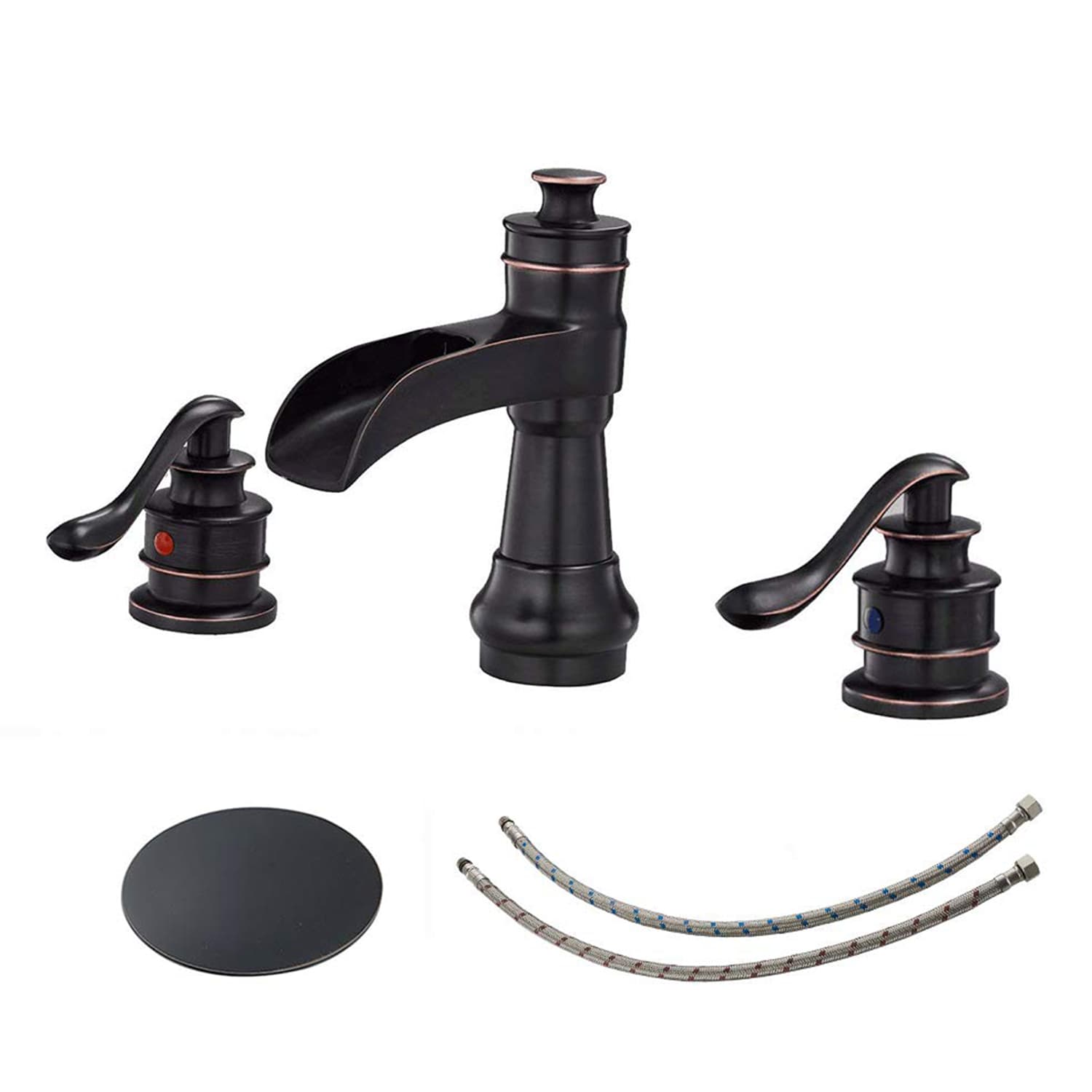 BWE A-96558-ORB-S-2 Oil Rubbed Bronze Widespread 2-handle WaterSense Waterfall Commercial/Residential Handle Bathroom Sink Faucet with Drain