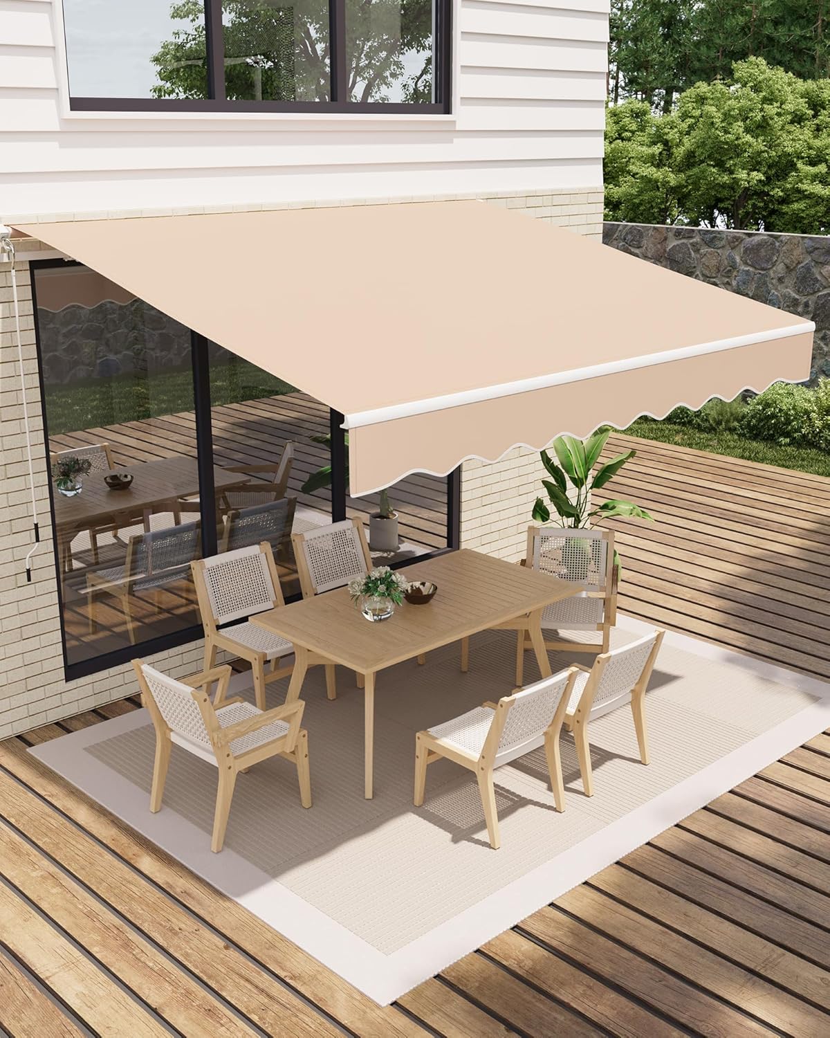 GAOMON 12ftx10ft Manual Retractable Patio Awning with Waterproof  Polyester Fabric Aluminum Frame and Crank Handle for Deck Porch Balcony Khaki