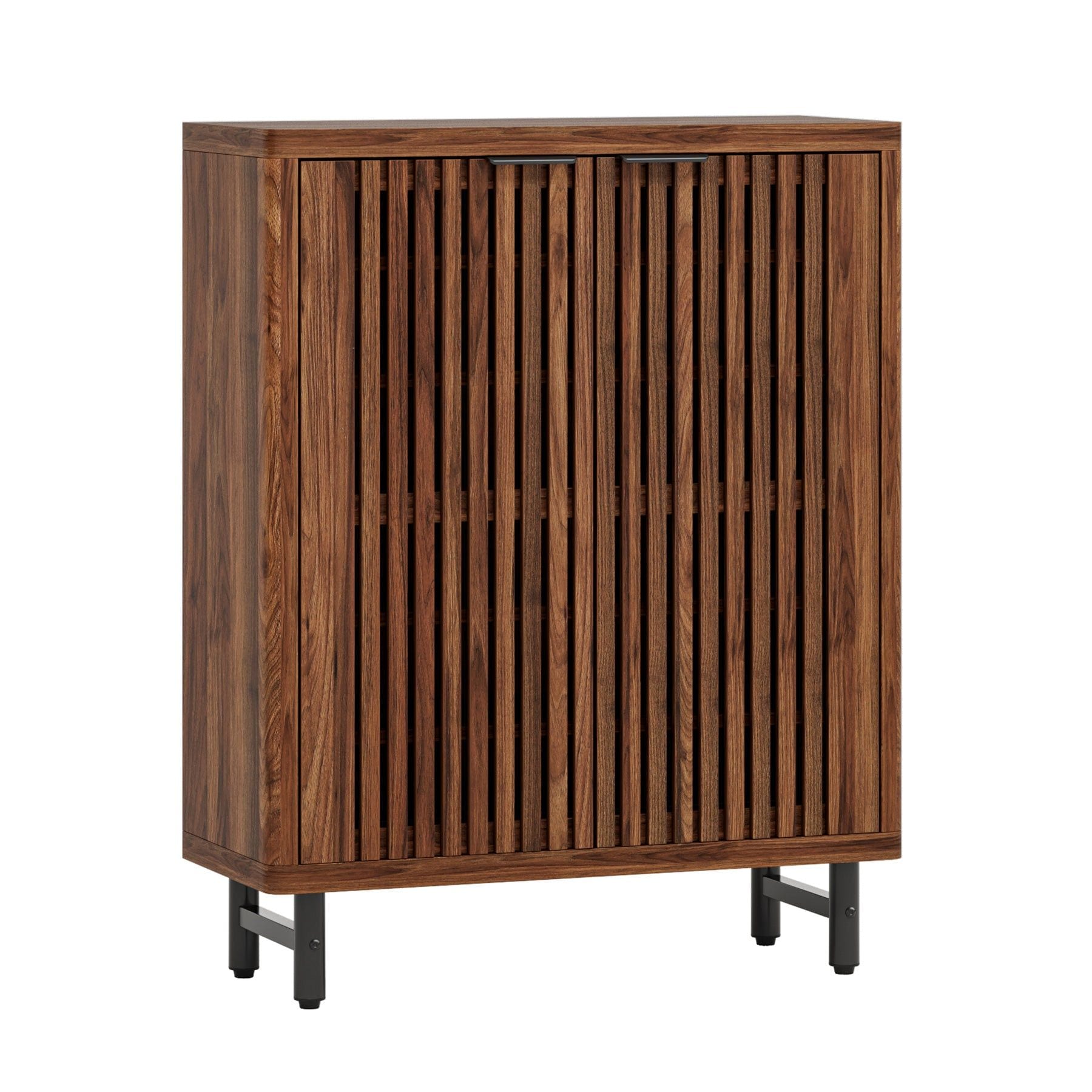 Slickblue 43.7 in H 6-Tier Holds 24 Pairs Walnut Engineered Wood Freestanding Shoe Storage Cabinet with Louvered Doors Metal Legs Multicolor Option