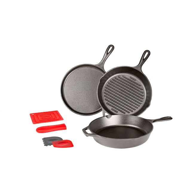 Lodge Cast Iron Essential Cast Iron Pan Set - 10.25-in Skillet, 10.25-in  Grill Pan, 10.5-in Griddle - Oven Safe - Induction Compatible in the  Cooking Pans & Skillets department at