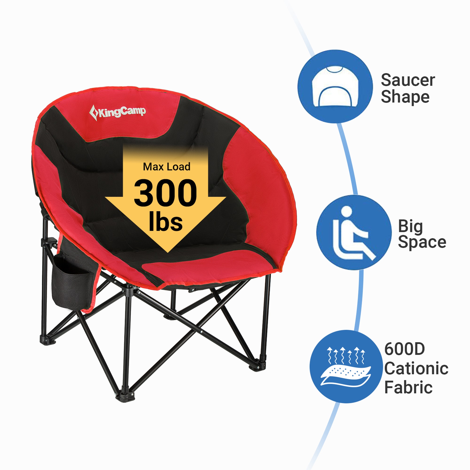 KingCamp Oversized Black and Red Folding Saucer Camping Chair