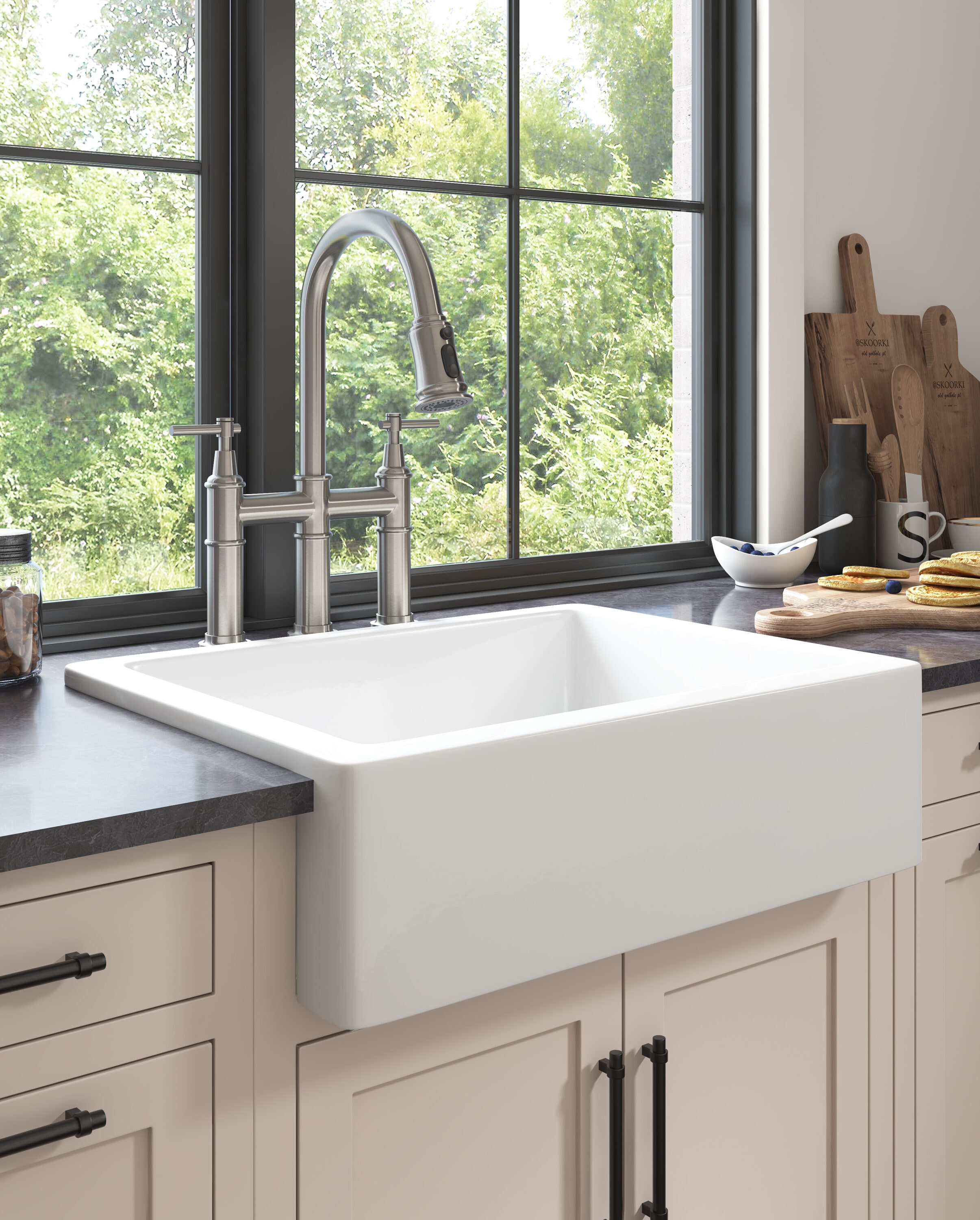 LUXEYARD 24in L x 19in W Farmhouse/Apron Front White Ceramic Kitchen Sink