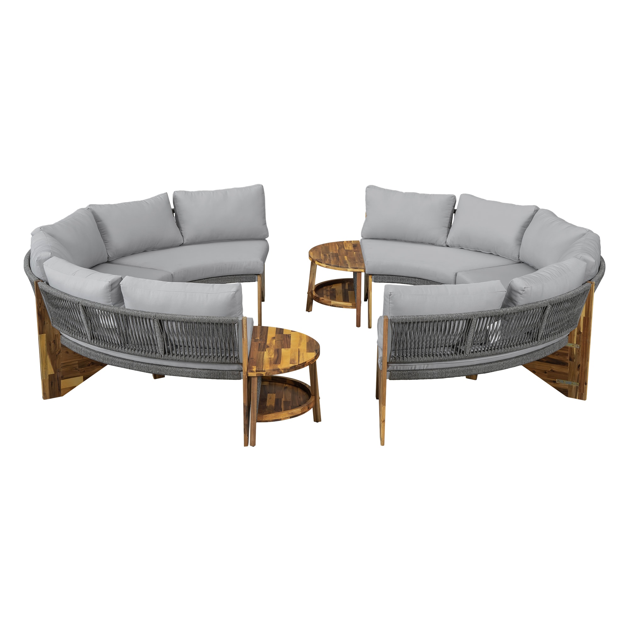 SINOFURN SYA020379GY Outdoor Sectional with Gray Cushions and Acacia Frame