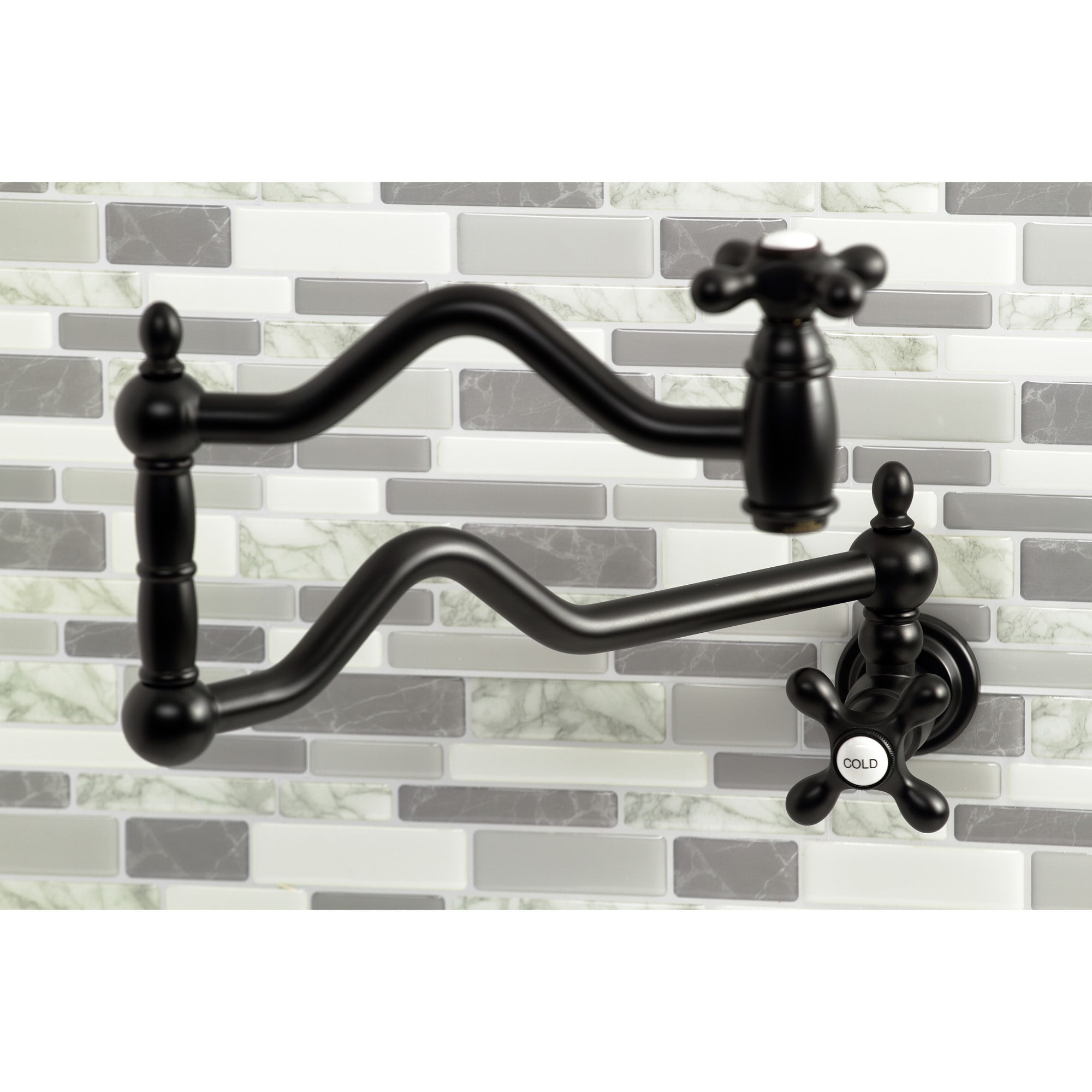 Kingston Brass WLKS2100AX Heritage Matte black Double Handle Wall-mount Pot Filler Kitchen Faucet with Sprayer