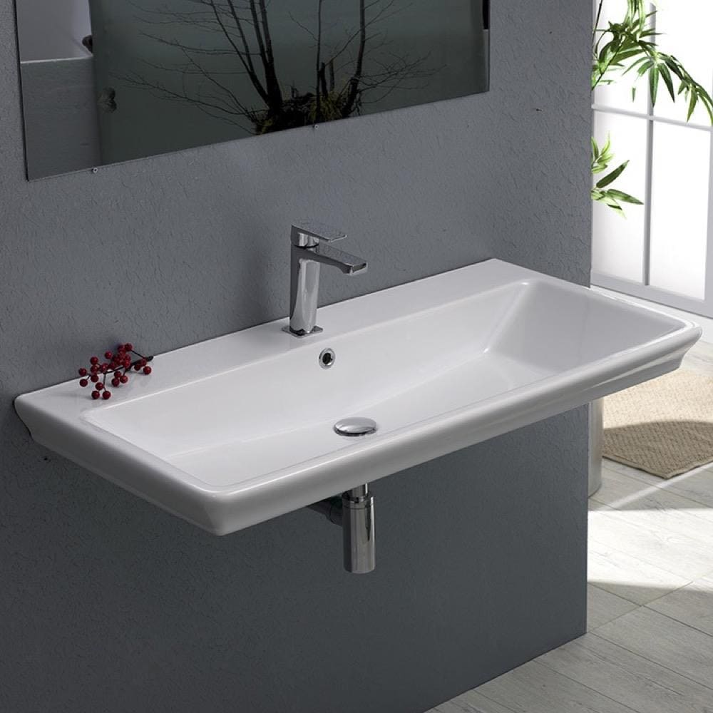 Nameeks Arica White Ceramic Wall-mount Rectangular Trough Modern ...