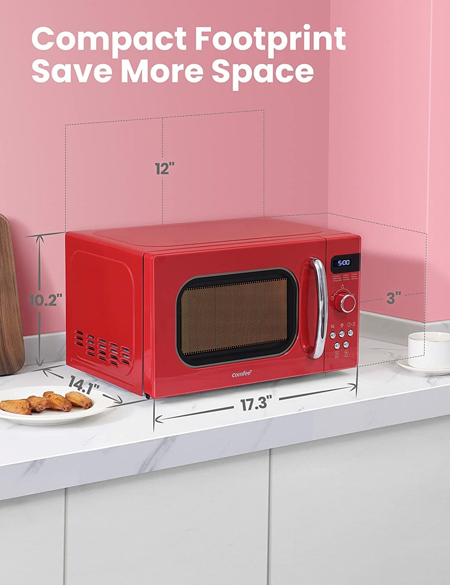 Comfee Retro 0.7-cu ft 700-Watt Countertop Microwave (Red) in the  Countertop Microwaves department at