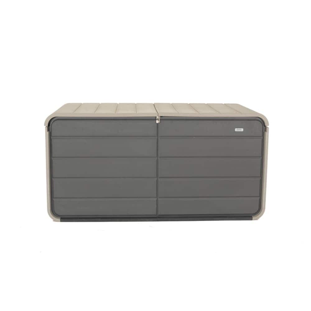 JUJABU 1011STORAGE-8 Gray 260 Gallon Plastic Deck Box with Lock Wheels and Waterproof Lid for Outdoor