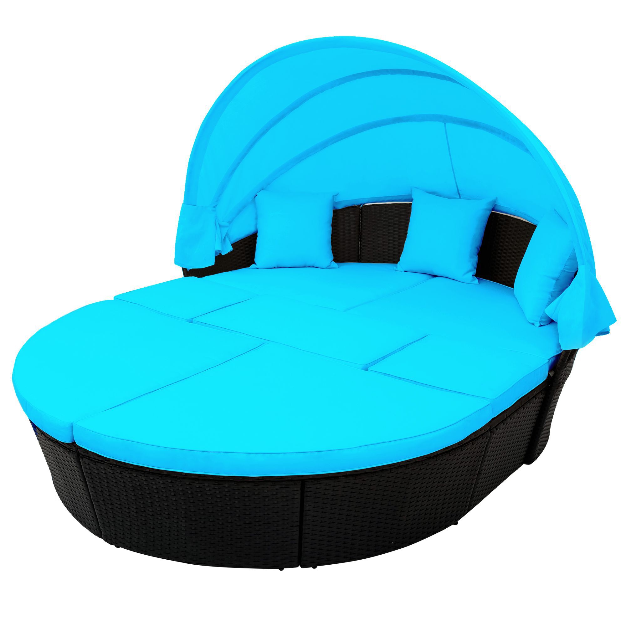 Afoxsos LWMX366 7-Piece Rattan Patio Conversation Set with Blue Cushions