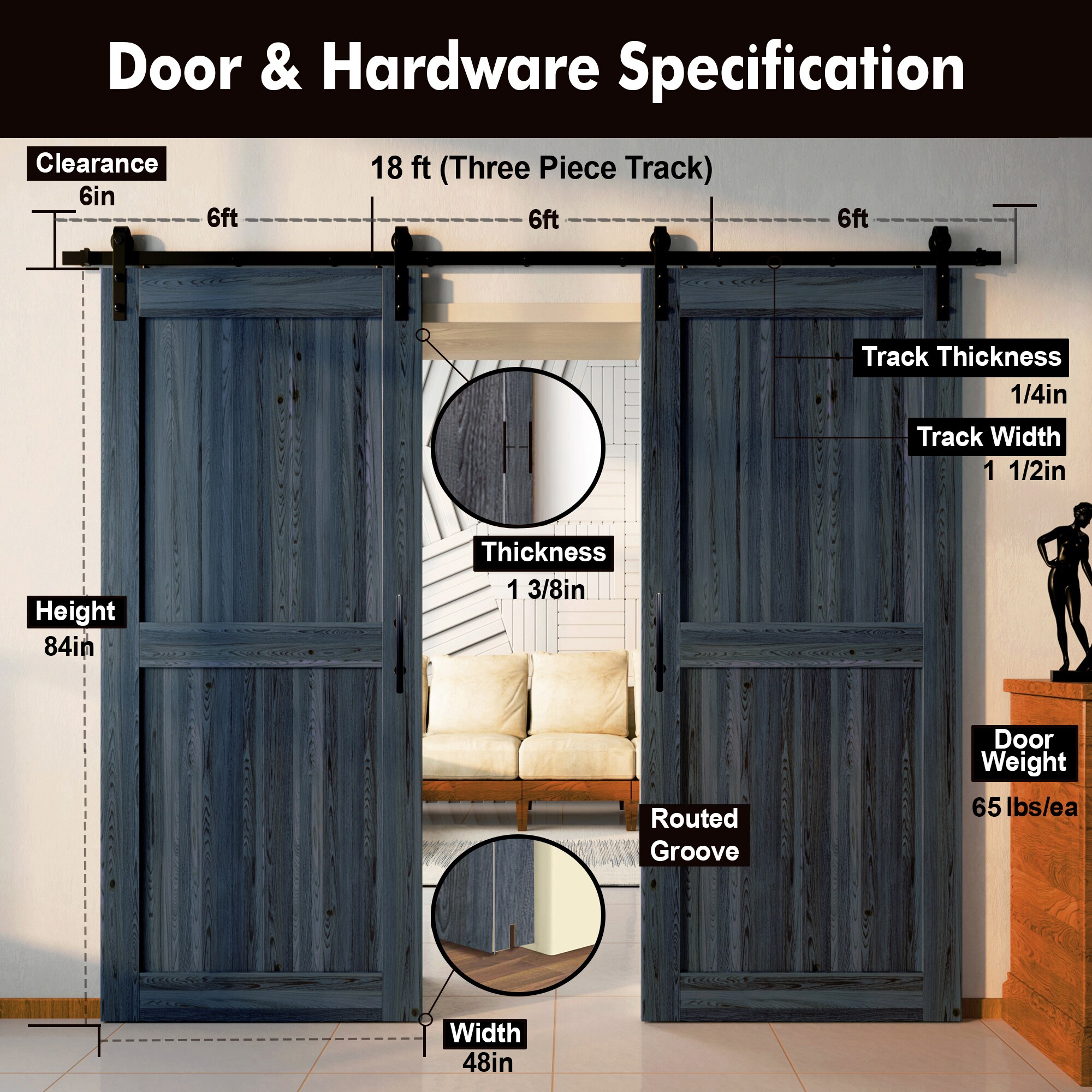HOMACER YT2TGH216C-4884-H-NA Barn-Doors - View #7