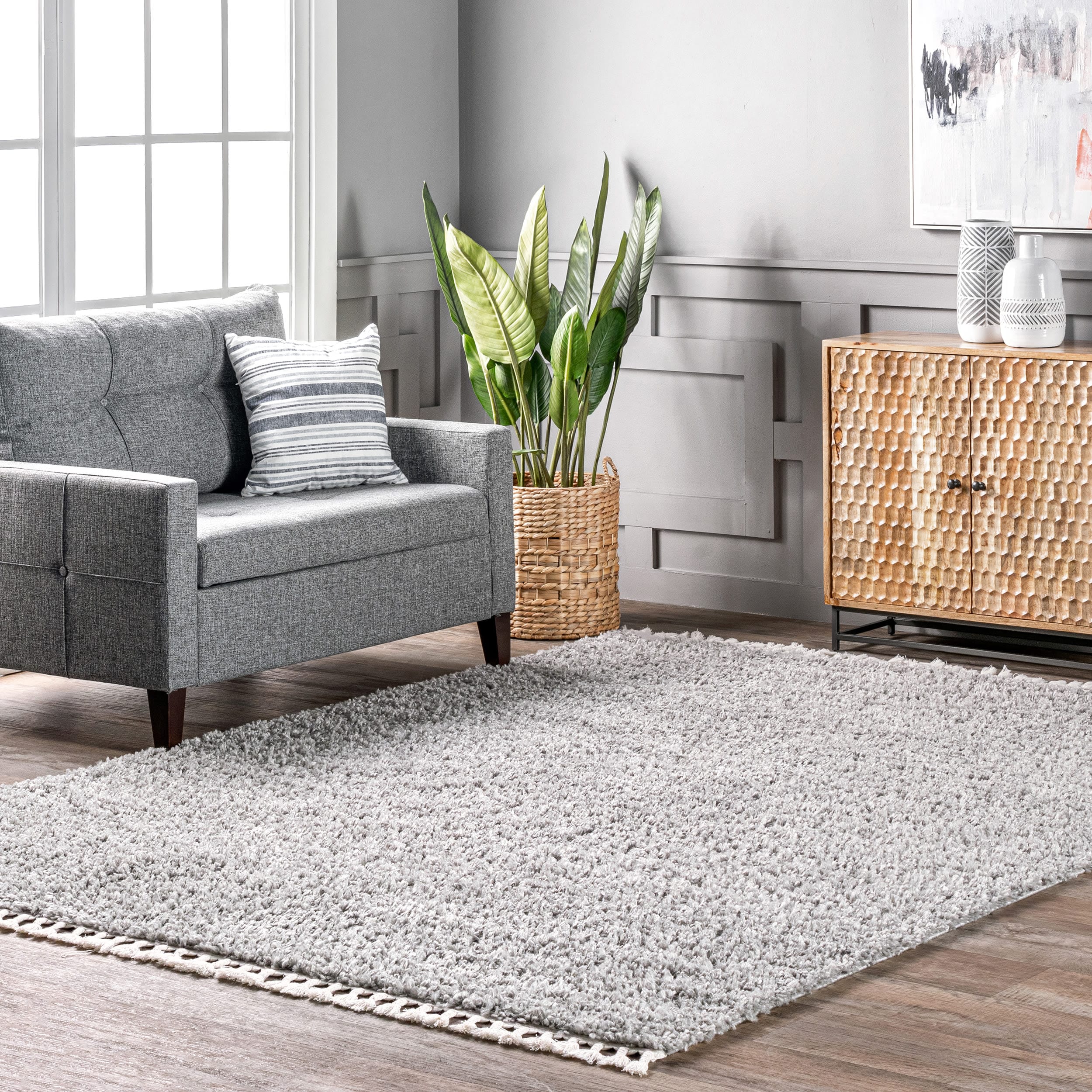nuLOOM KKBL01B-8010 Belleza 8 x 11 (ft) Loomed Polypropylene Grey Rectangular Indoor Solid Global Area rug