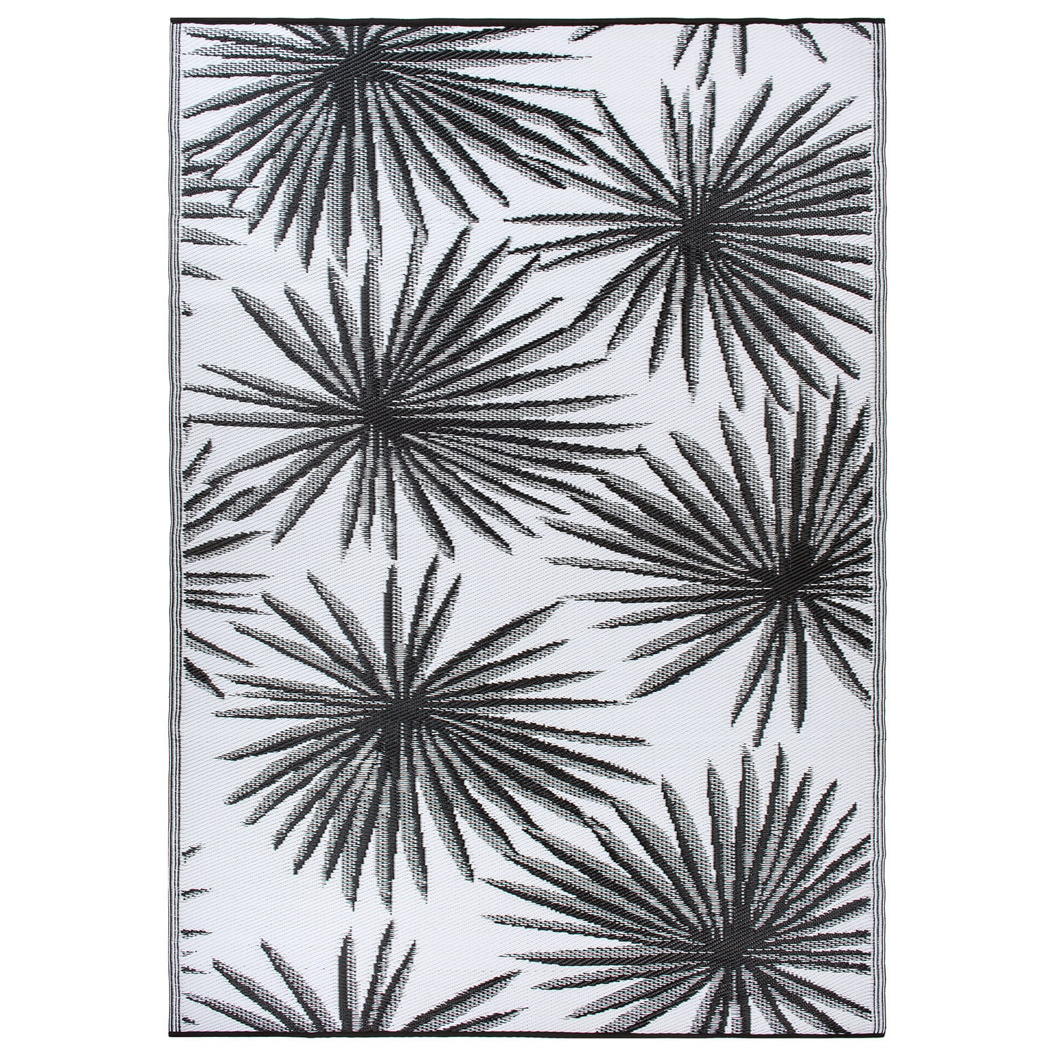 World Rug Gallery 6075BLACK5X7 5 x 7 (ft) Loomed Polypropylene Black Rectangular Indoor/Outdoor Floral/Botanical Tropical Area rug