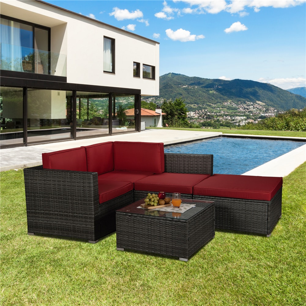 Afoxsos LWMX119 3 -Piece Rattan Patio Sofa Conversation Set with Gray Cushions