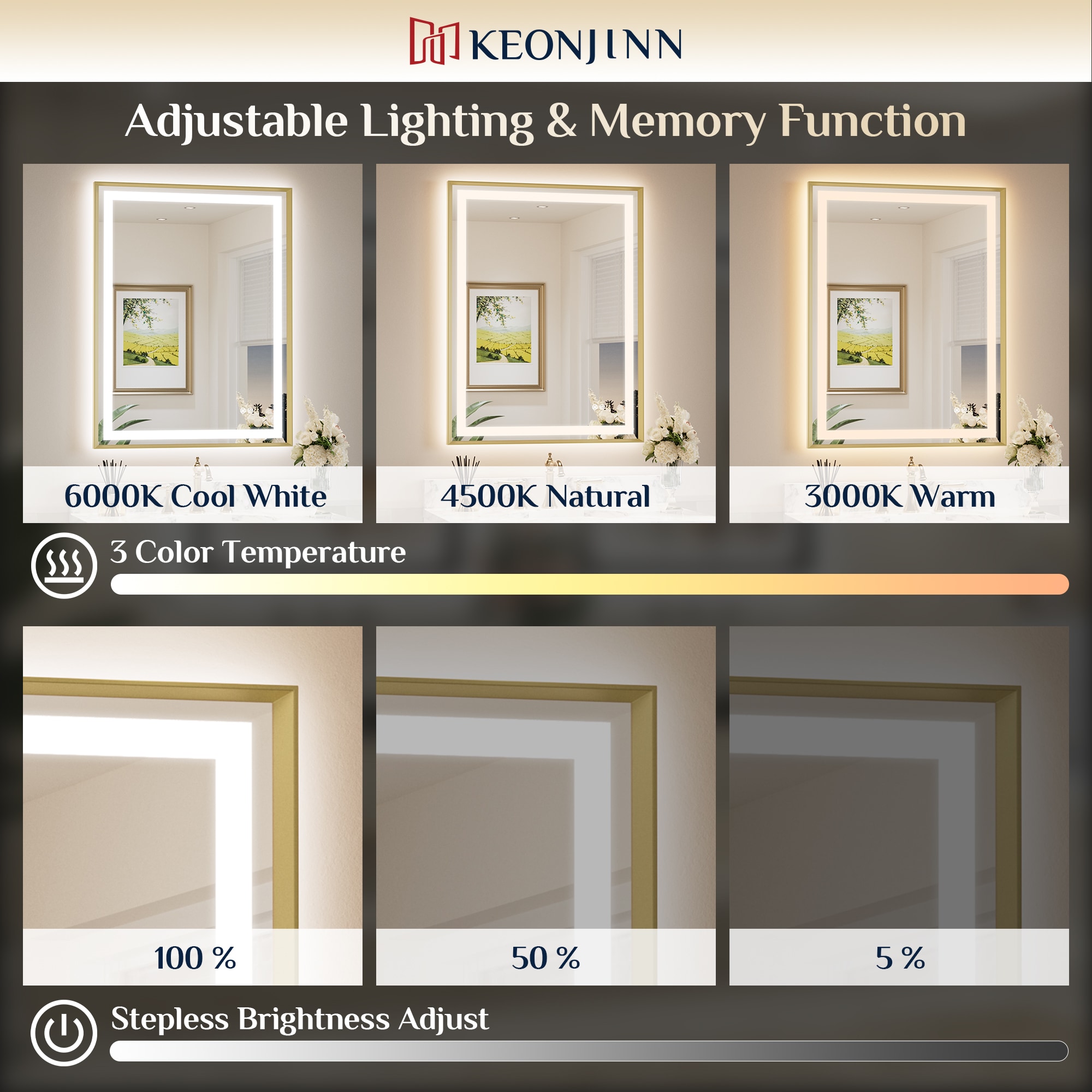 Keonjinn LW-BM66-6181-GD Framed-Bath-Mirrors - View #11