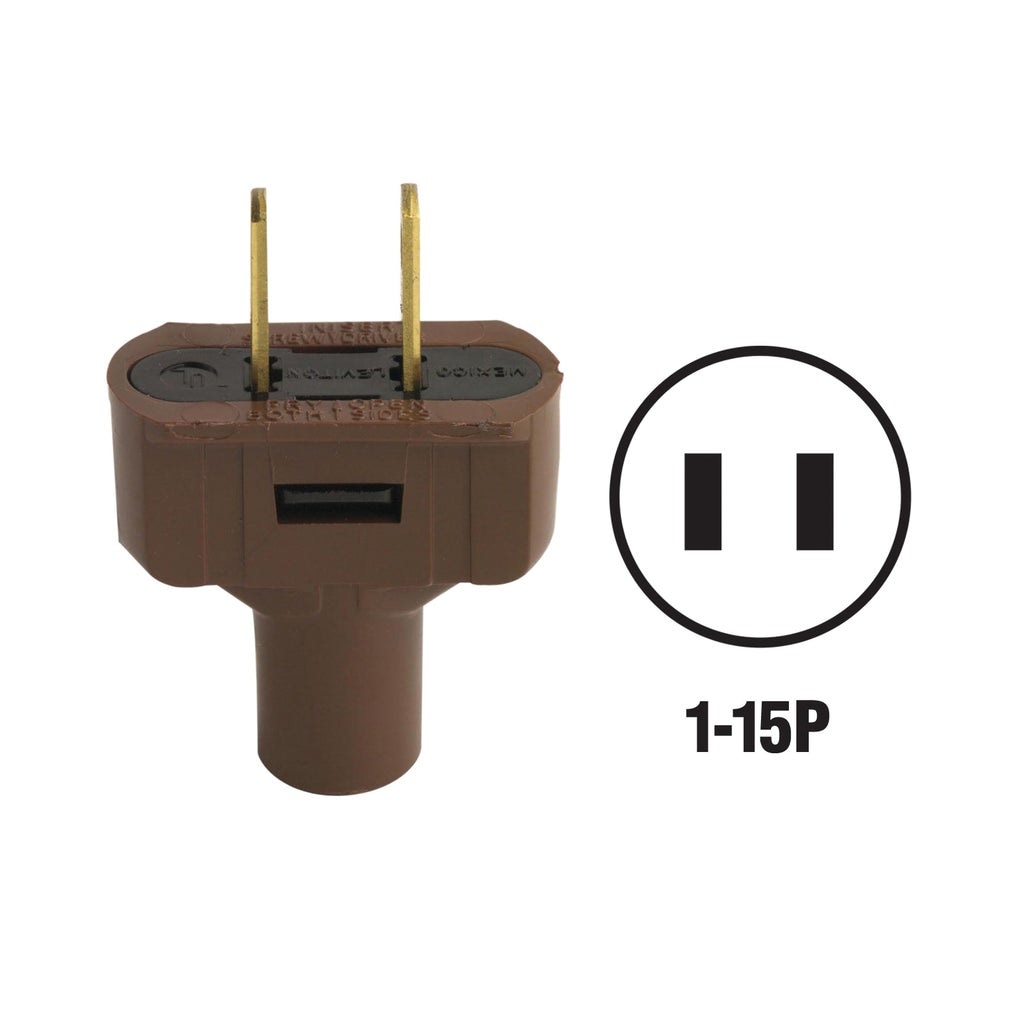Leviton  000-48643 BRN Brown Residential Grade Non-Polarized Plug - 15 Amp 125 Volt
