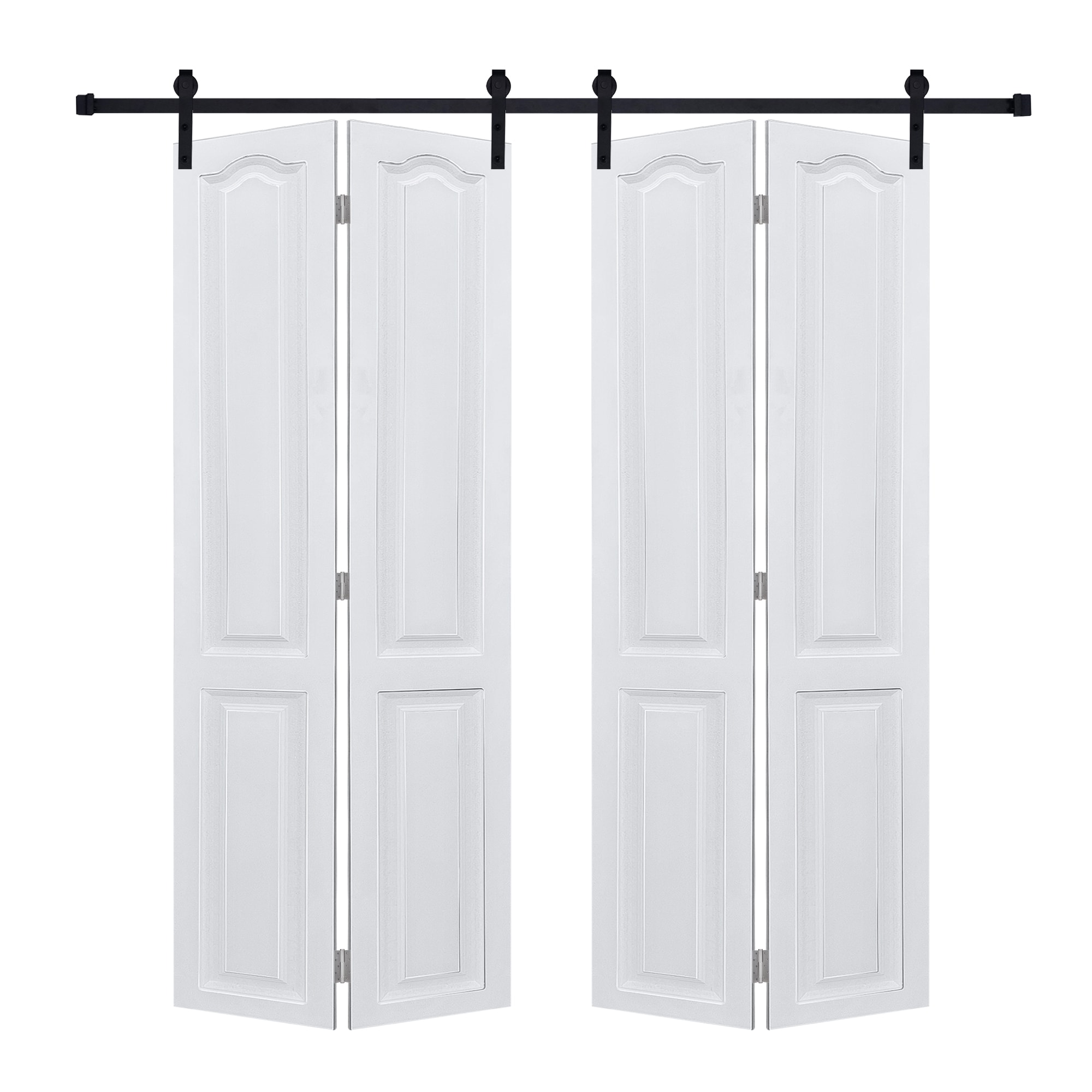 LOVMOR SF-L-T3910P382709 Dual CNC crafted bi-fold door 0.75 inch thick 32 inch x 80 inch MDF White Barn Sliding Door With Hardware kit