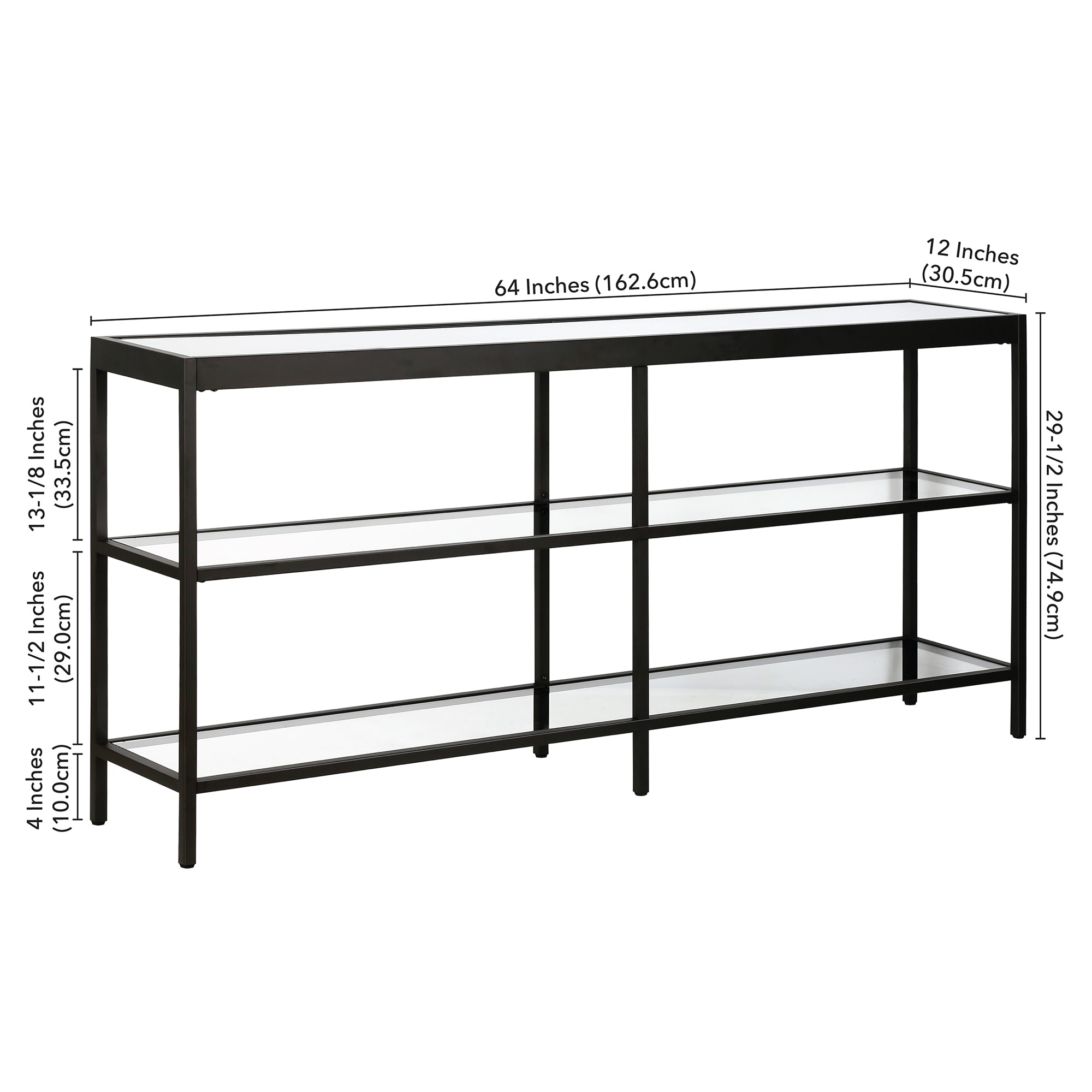 Evelyn Modern Blackened Bronze Console Table with Tempered Glass Shelves