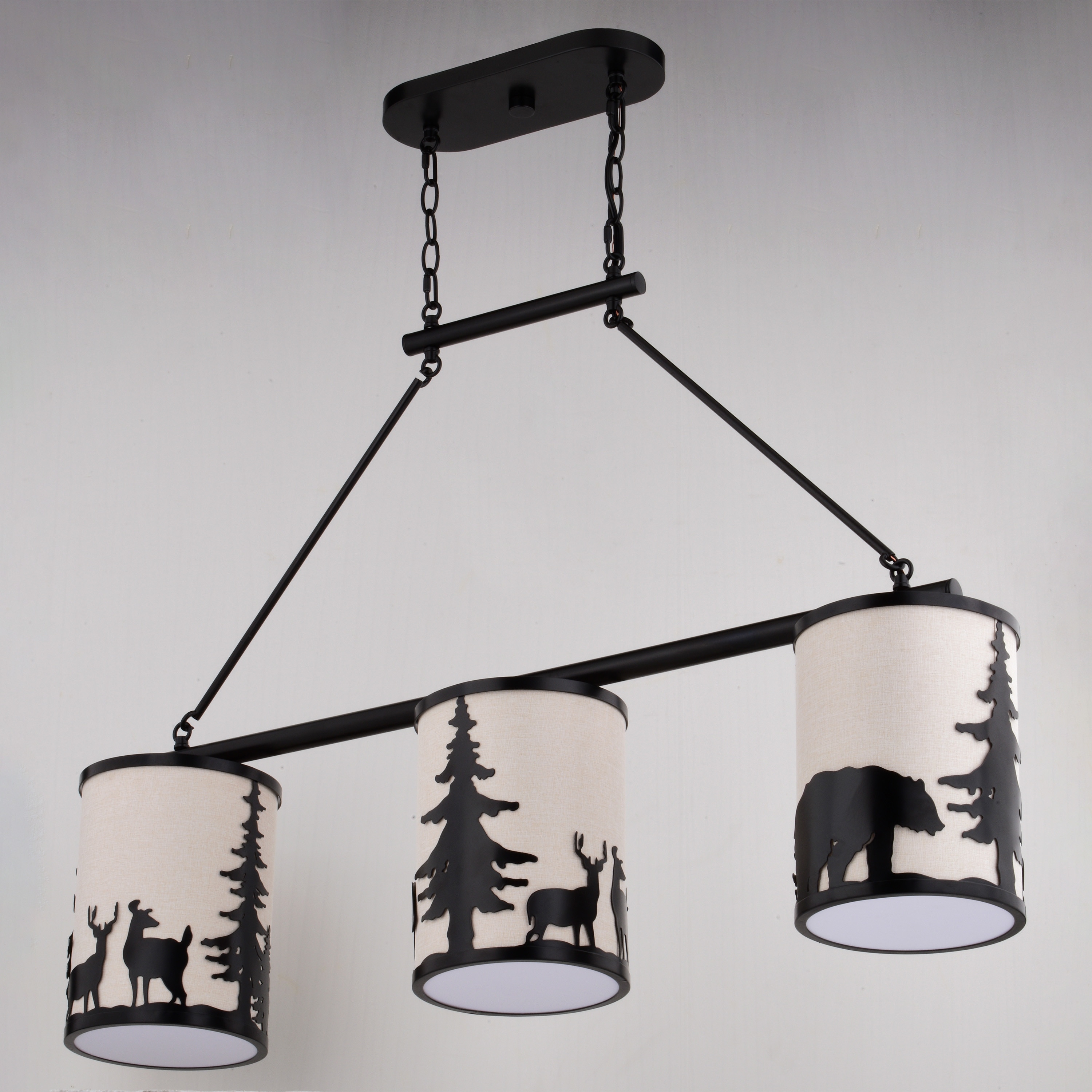Acadia Bronze 3-Light Rustic Linear Chandelier with Linen Shades
