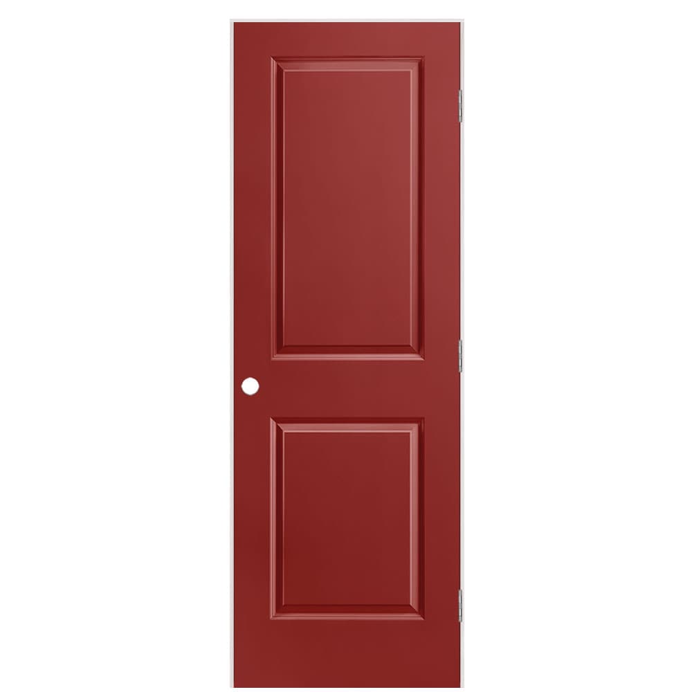Masonite 1316121 28-in x 80-in Barn Red Solid core 2-panel square Left hand Smooth Prefinished Molded composite Flat Jamb Single Prehung Interior Door