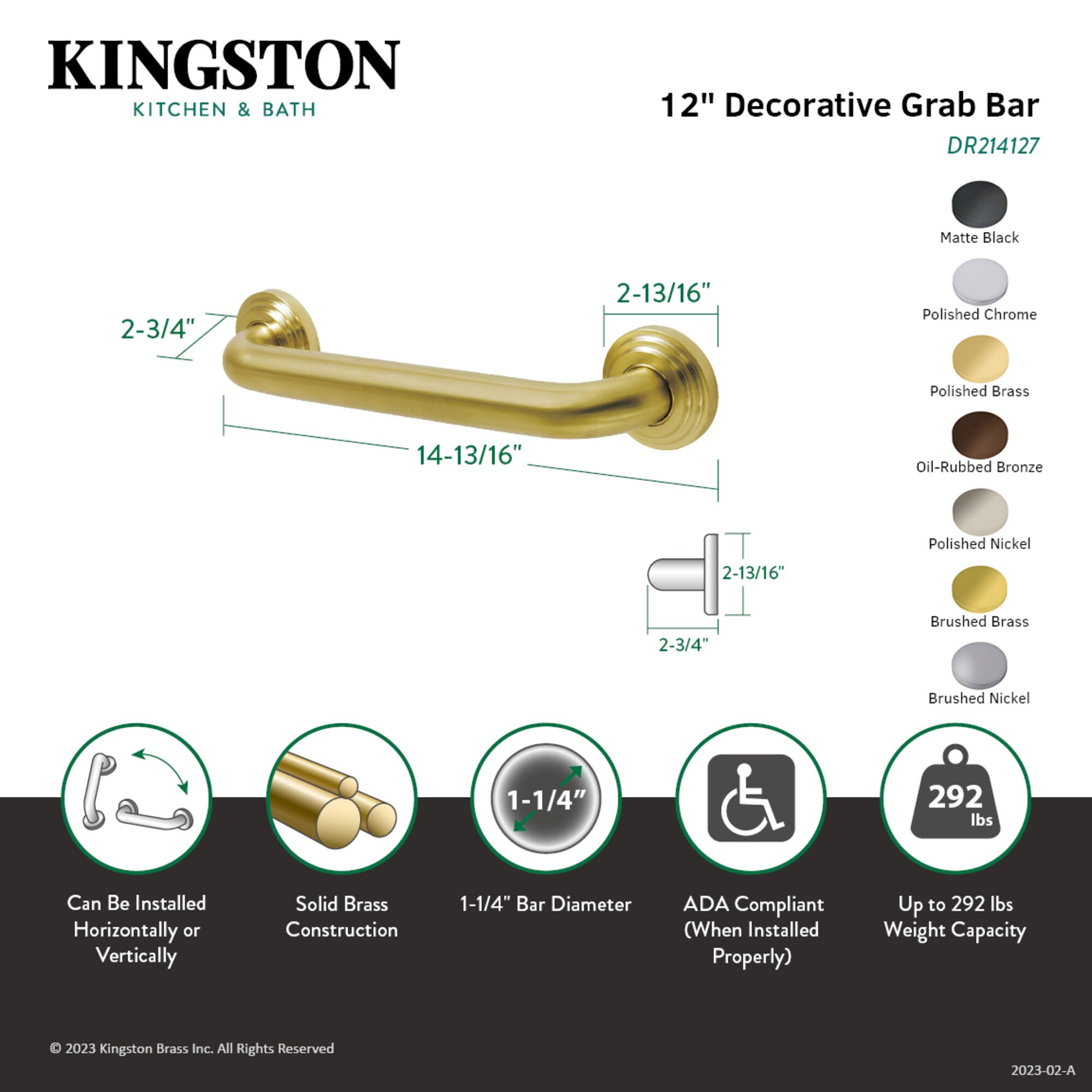 Kingston Brass WLDR214120 Grab-Bars - View #2