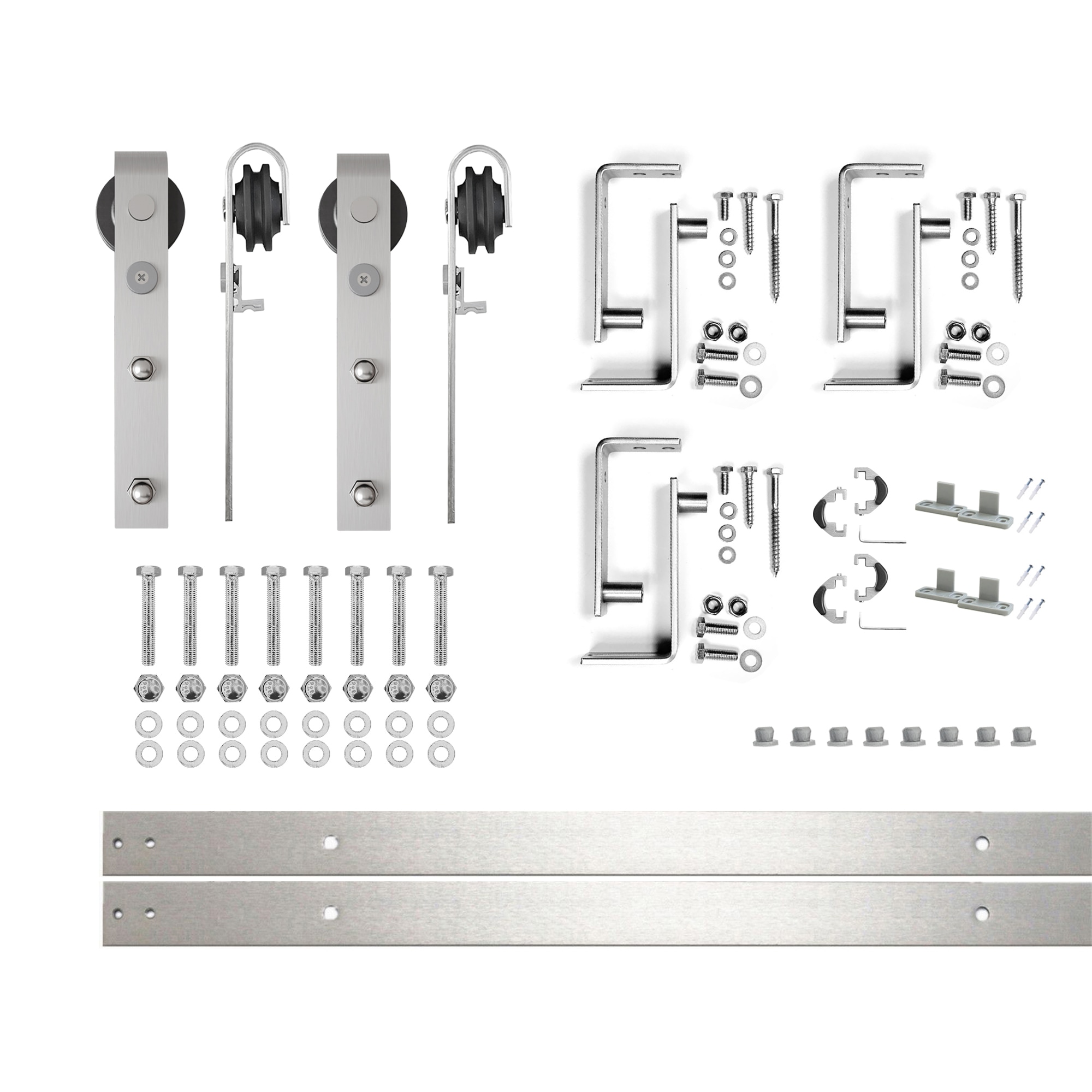 HOMACER YT4DNZ054C 54-in Brushed Brushed Nickel Indoor J-strap Double bypass Barn door hardware kit