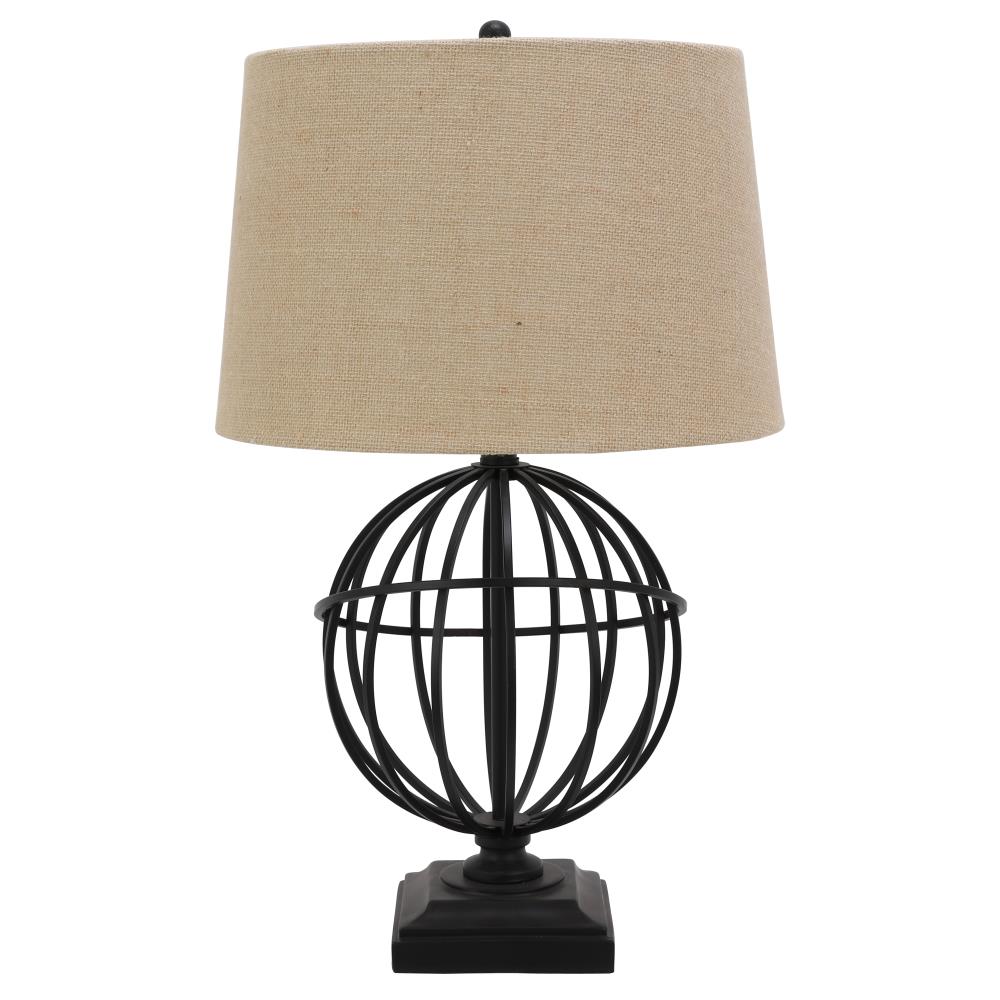 Black Iron Orb Table Lamp, Black Table Lamp With Burlap Shade