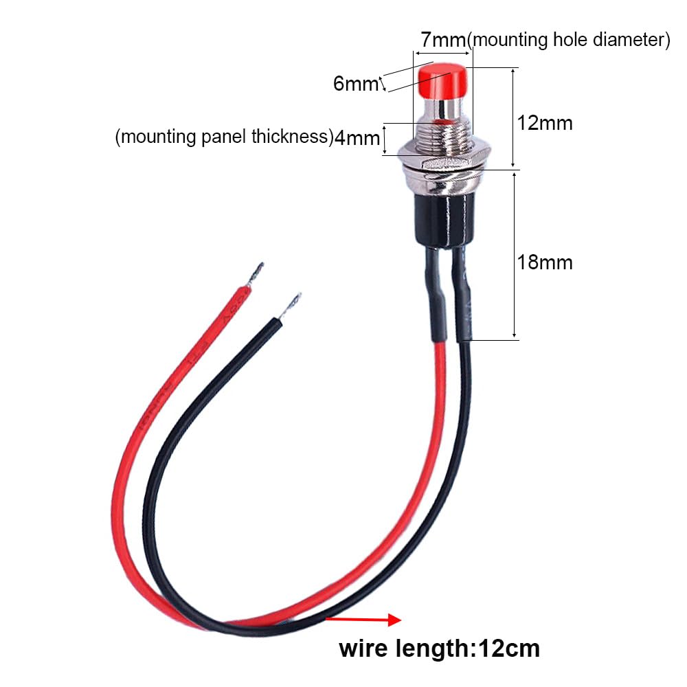 Aoibox 12 Piece 7 mm Prewired Momentary Push Button Switch Set SPST ...