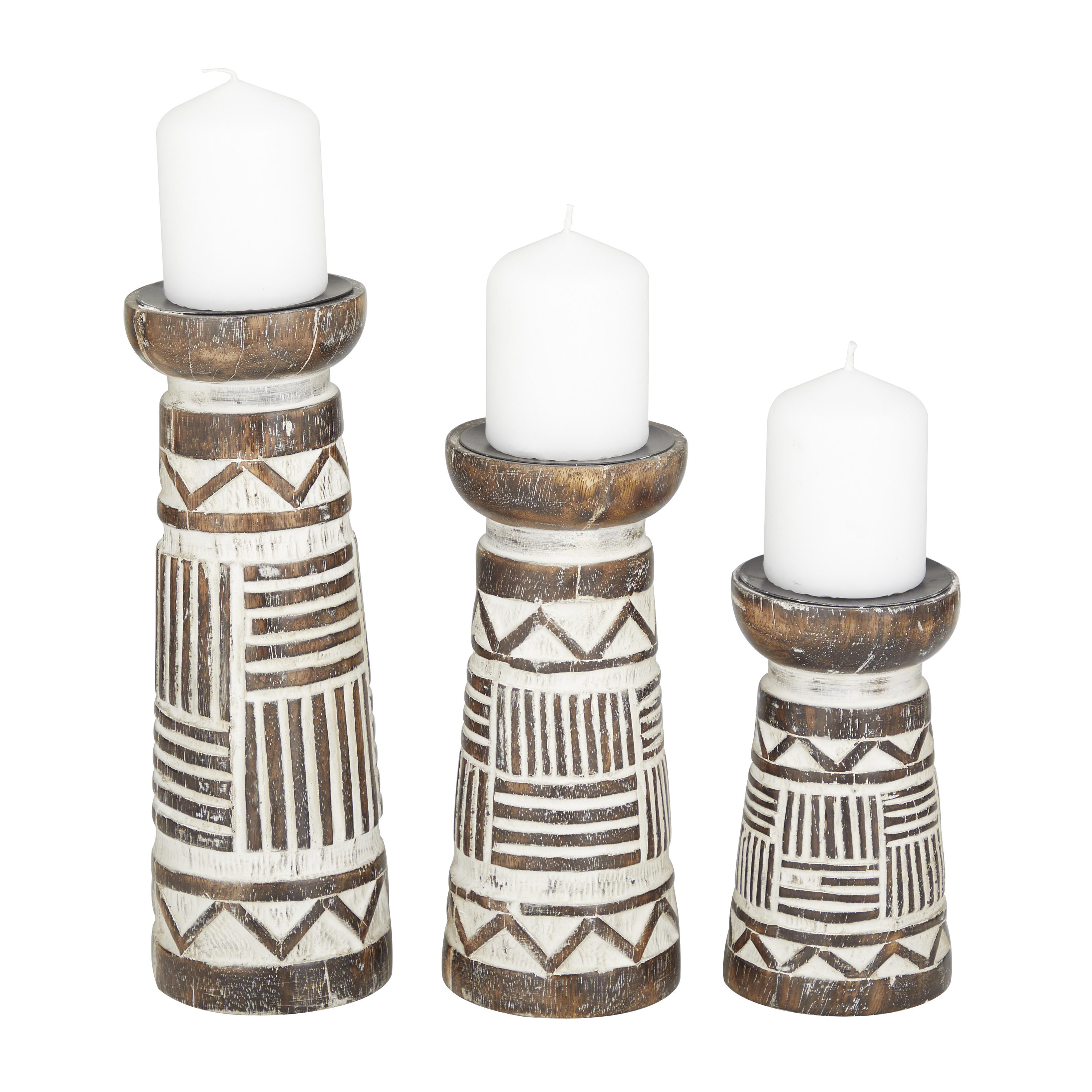 Mango Wood Trio Candle Holder Set in Dark Brown