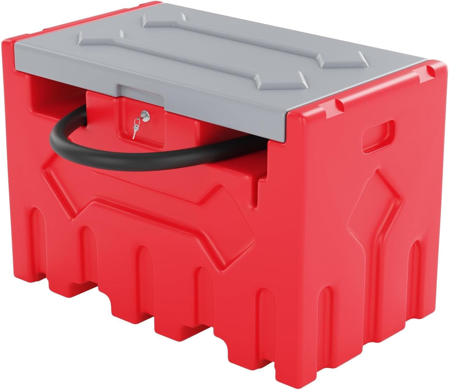 Qeetex SQY-PAU-3MELGQH7 52 Gallon Portable Diesel Fuel Tank With 12V Electric Transfer Pump High Flow Rate 10 GPM Durable Diesel Transfer Tank With 13ft Hose and Auto Nozzle for Easy Diesel Transportation Grey and Red